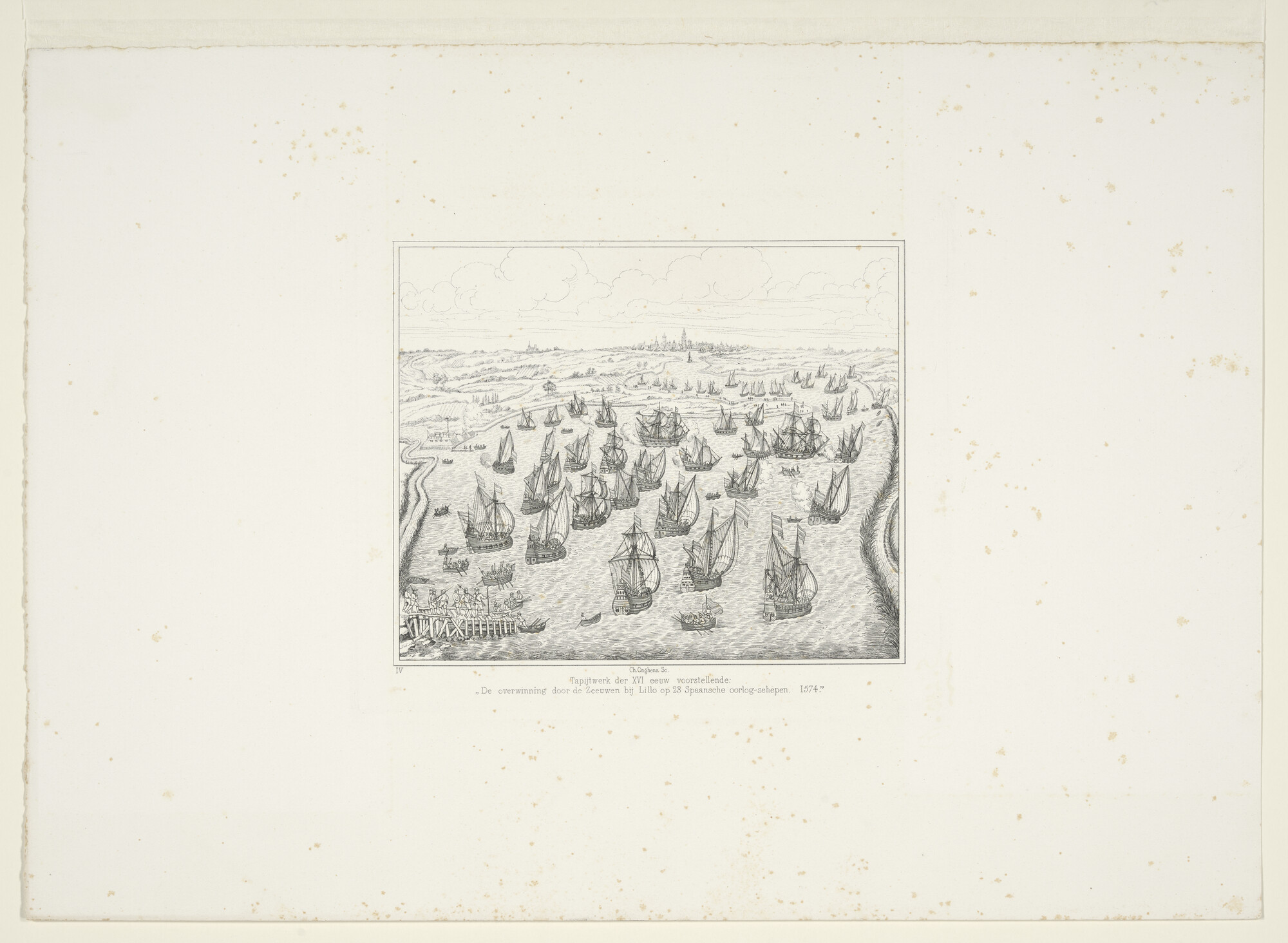 S.0280(01)3; De overwinning door de Zeeuwen bij Lillo op 23 spaanse oorlogsschepen, 1574; prent