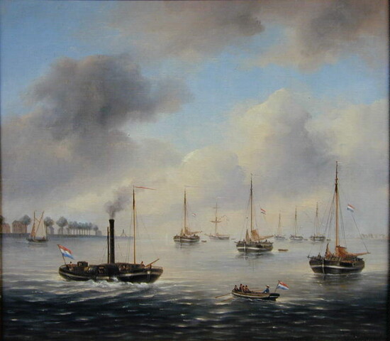 A.3956; De stoomveerpont Wilhelmina op het Hollands Diep, 1821; schilderij