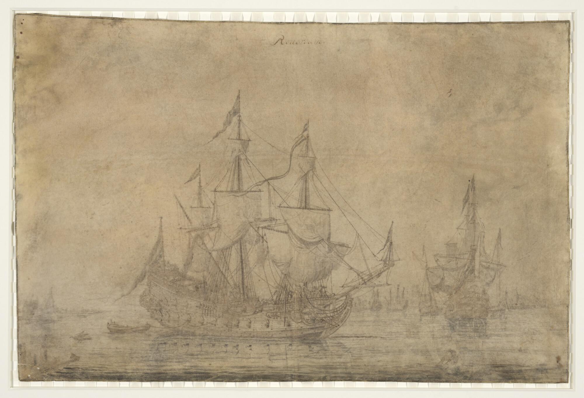 S.4317(24); De rede van Rotterdam met onder andere een fregatschip en andere schepen; tekening