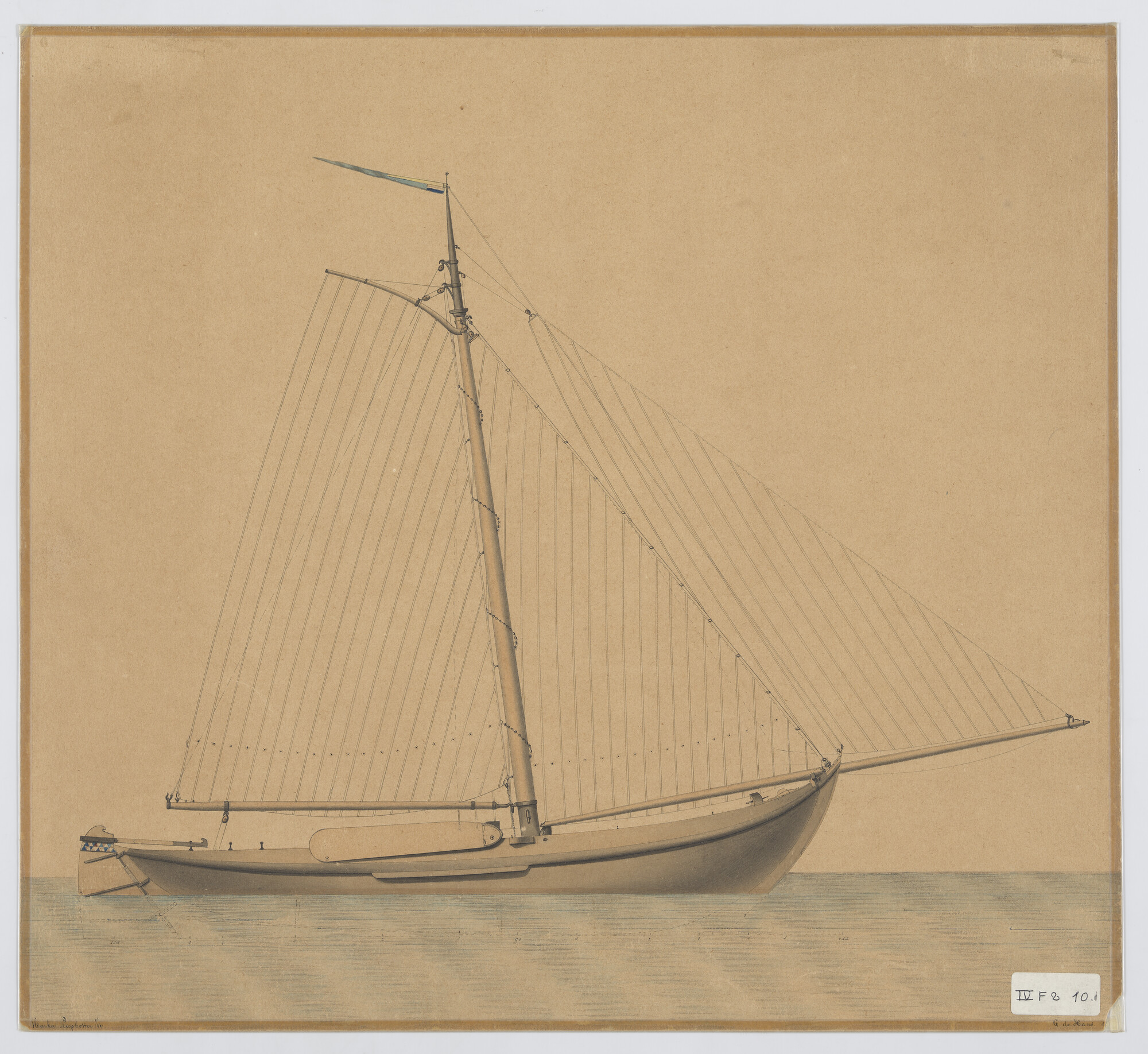 S.1300(02)1; Zijaanzicht van een Marker sleepbotter, 1875; technische tekening