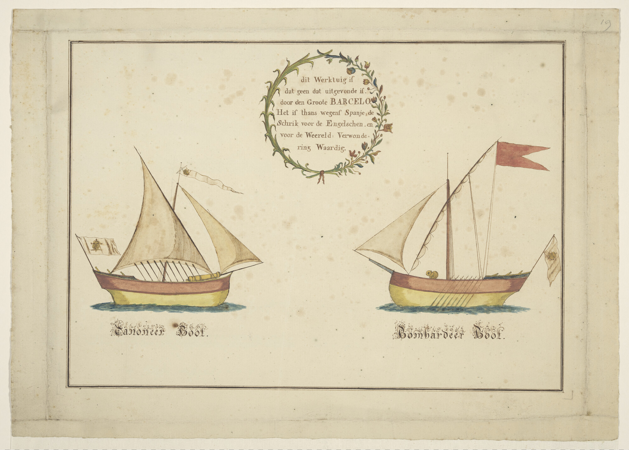 A.1744(08) [nr 0001]; Spaanse kanonneerboot en bombardeerboot; tekening
