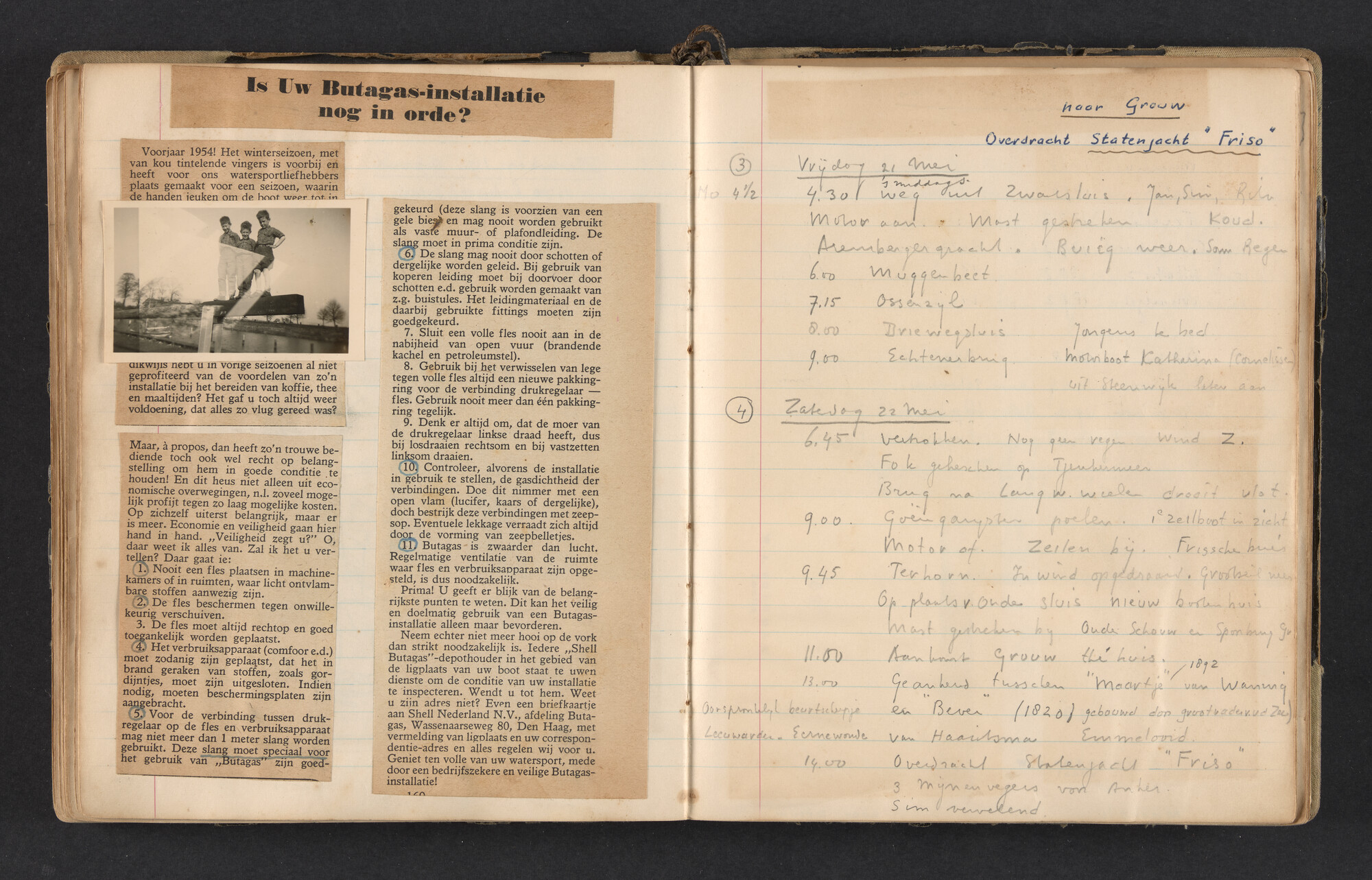 2017.0791; Logboek c.q. fotoalbum van reizen met zeeschouw Grutto in Nederland, 1952-1954; logboek