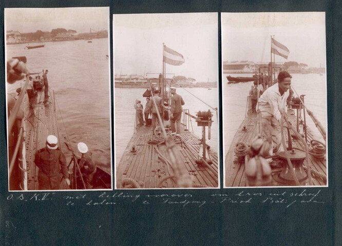 2001.1109; Blad uit een fotoalbum, met 6 foto's van de onderzeeboten Hr.Ms. K IV en K V; fotoalbum