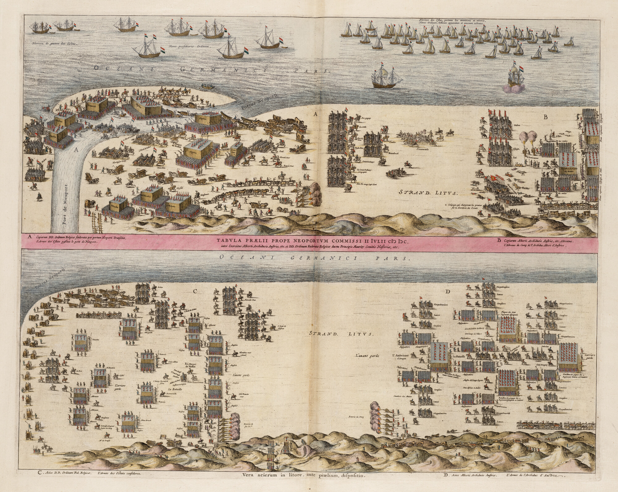 S.1034(15) [kaart 108]; Afbeelding van twee fasen van de Slag bij Nieuwpoort in 1600; prent