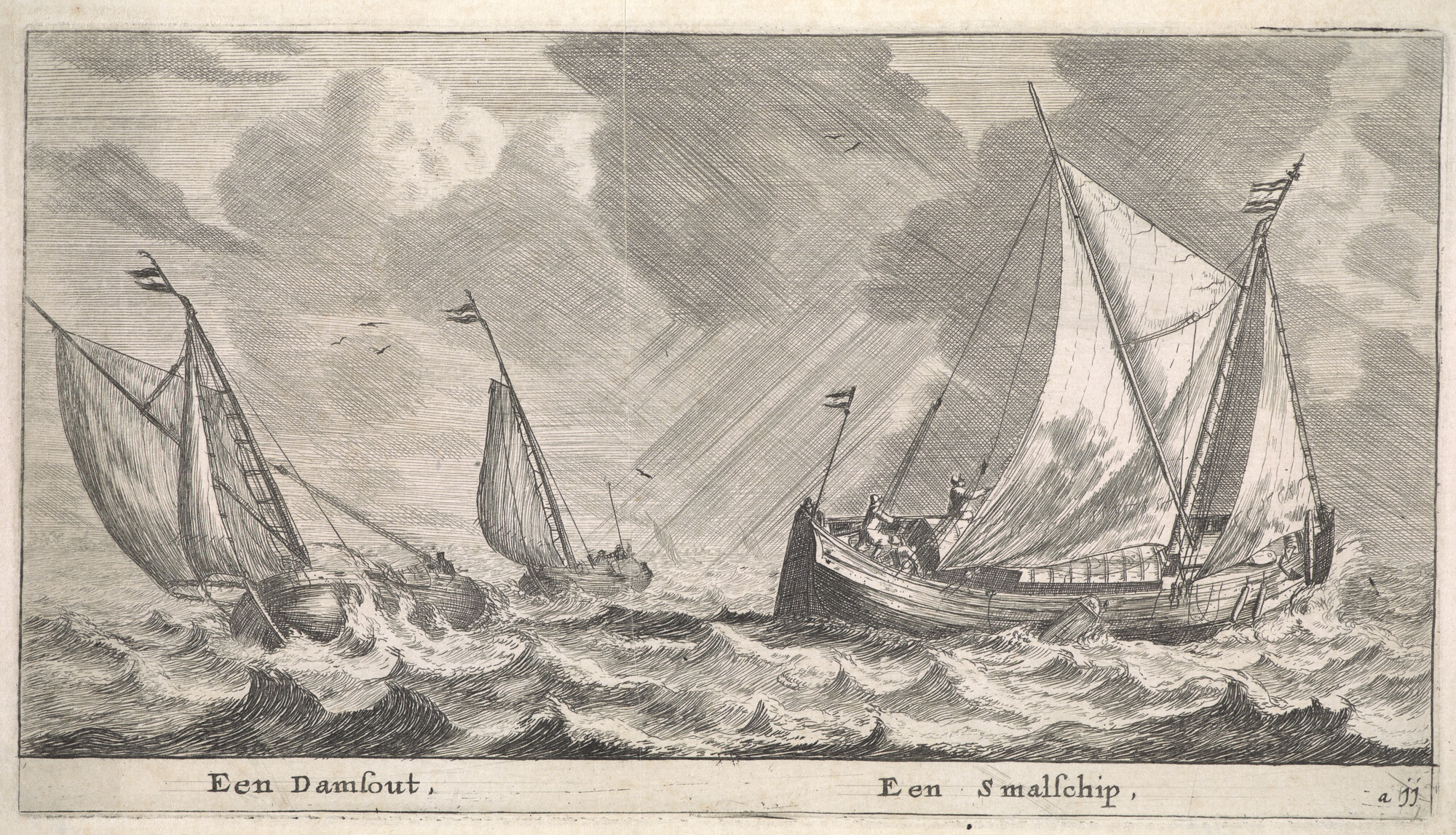 A.0149(0039); Prent van een damschuit en een smalschip; prent
