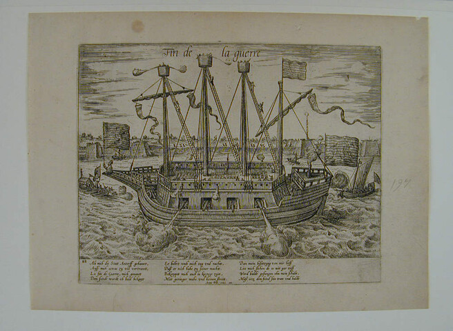A.0145(027)259; Het schip 'Fin de la Guerre', 1585; prent