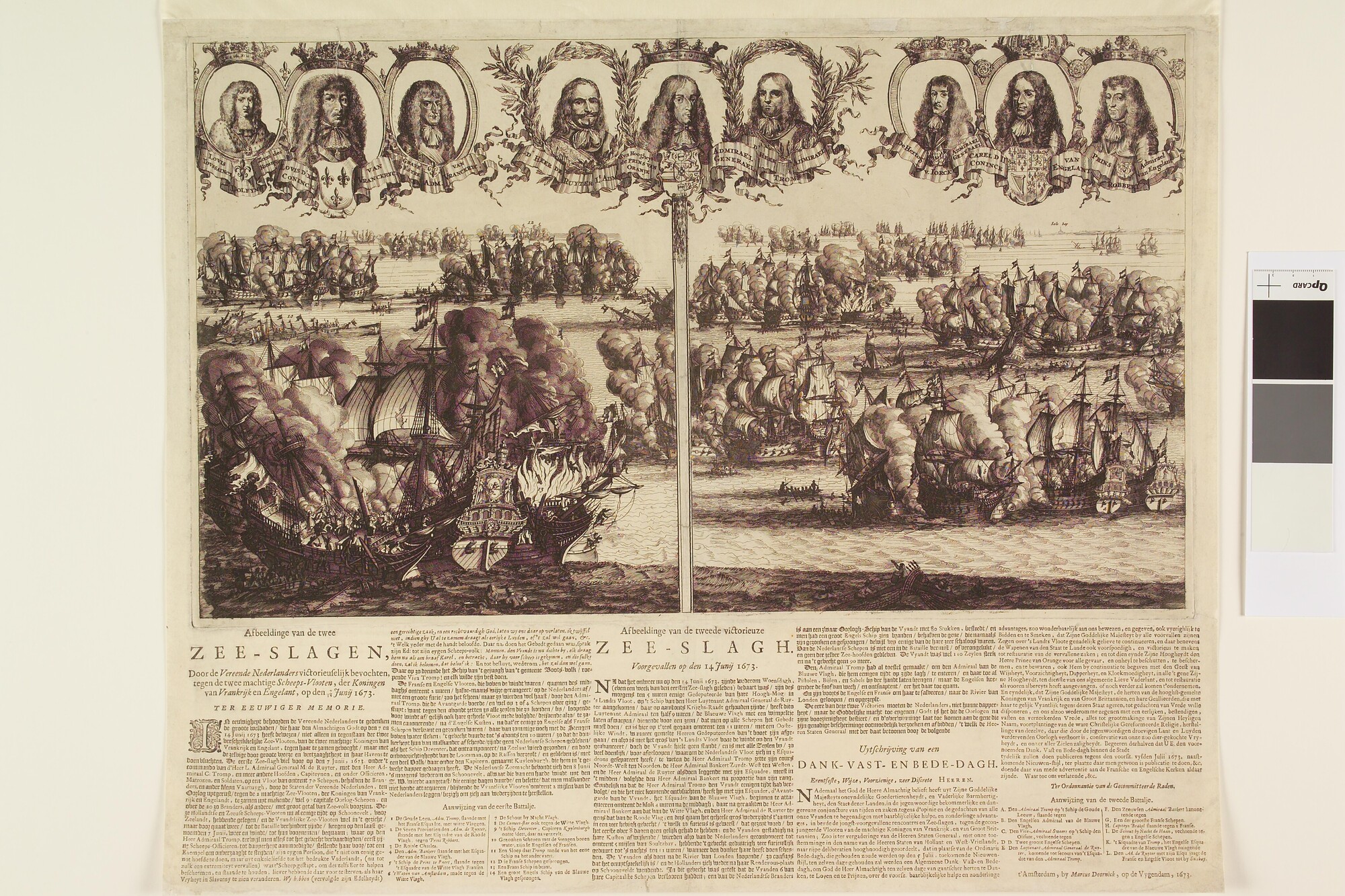 A.3288(02); De zeeslagen op 7 en 14 juni 1673 in de Derde Engelse Oorlog; prent