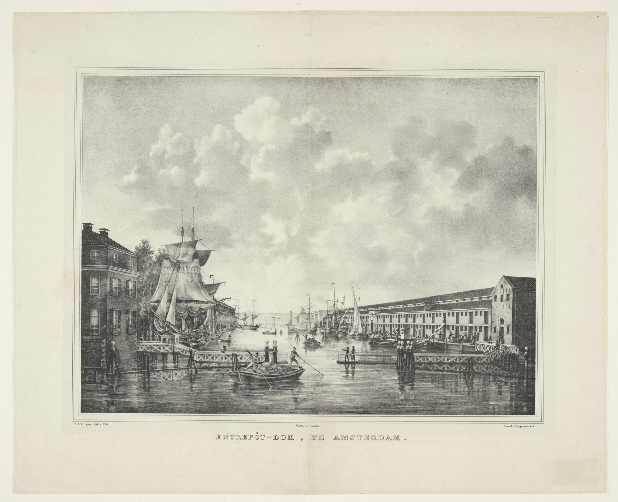 A.0356(50)4; Het Entrepot-dok te Amsterdam, gezien naar het oosten; prent