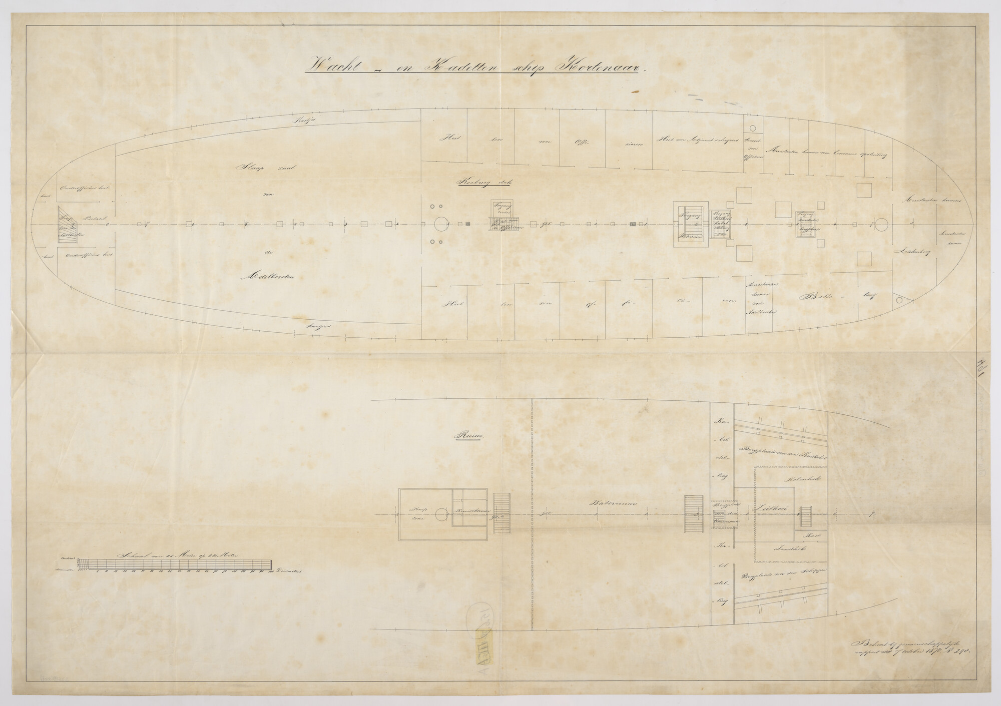 S.2599(0027); Indelingsplan van het wachtschip ex-linieschip Kortenaer; technische tekening