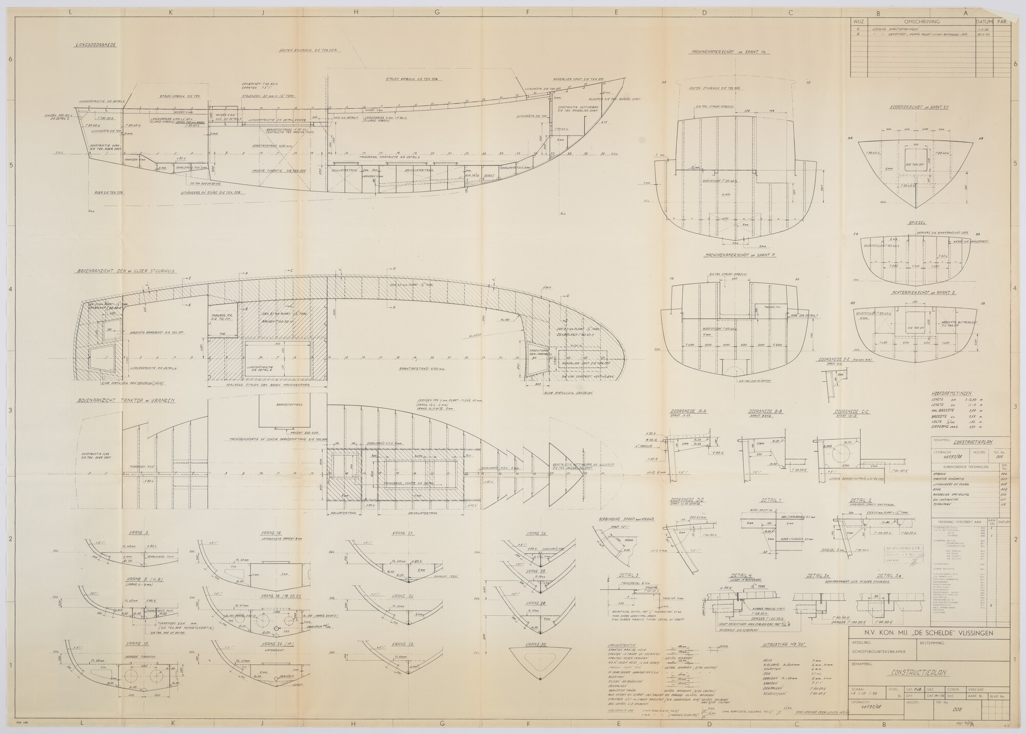 1992.0920; Constructieplan motorvlet 'Tadorna'; technische tekening