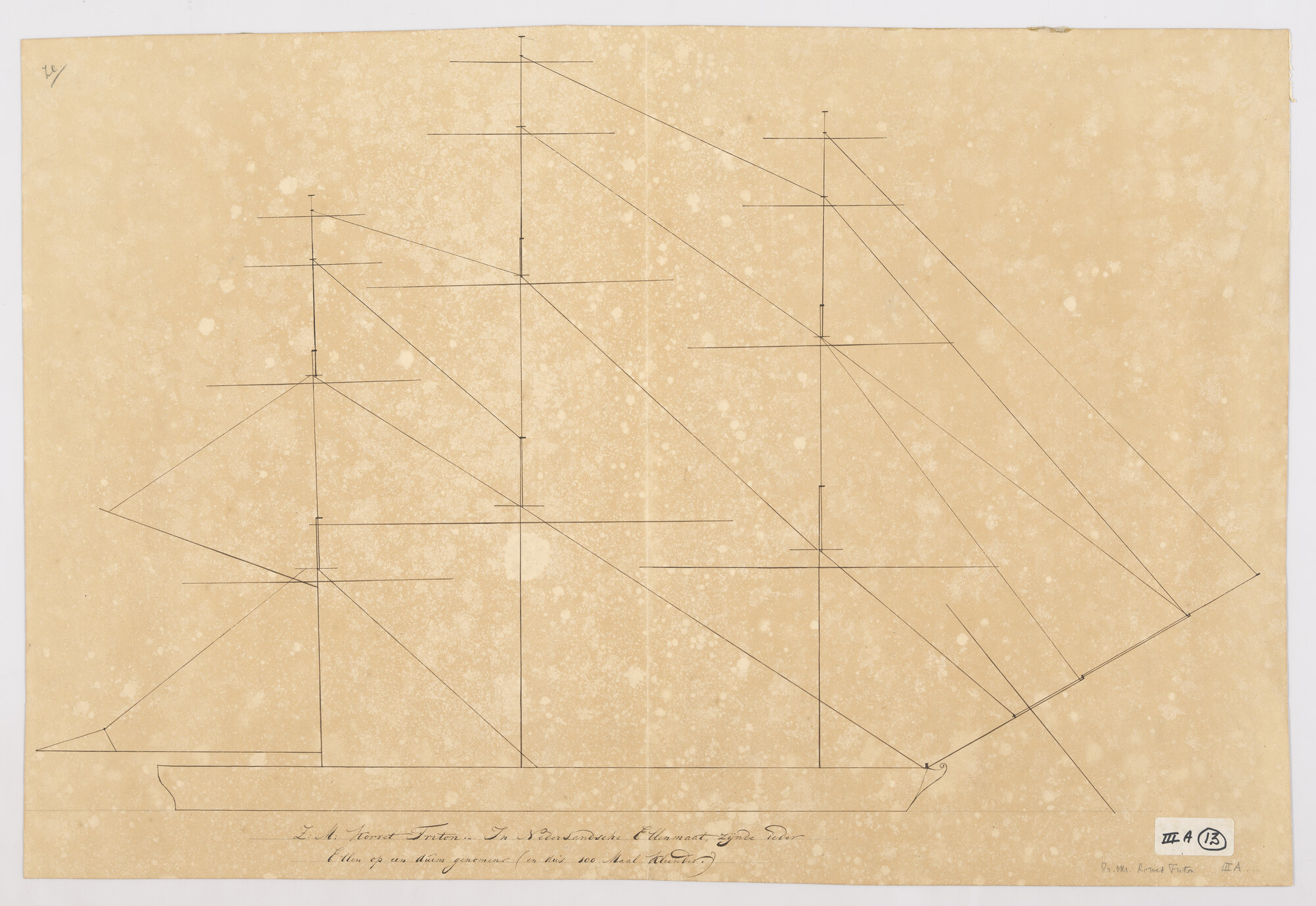 A.0149(0945); Tuigtekening van het korvet 'Triton' van 28 stukken; technische tekening