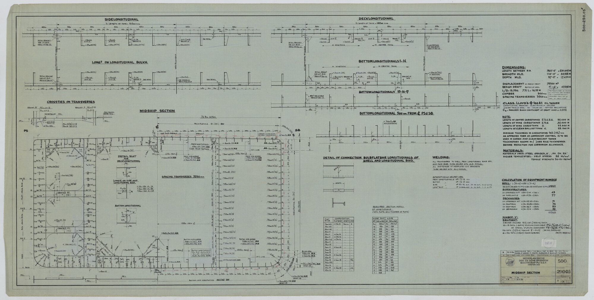 S.5183(015); Hoofdspant van de tanker ts. 'Dione' voor Shell Tankers NV.; technische tekening