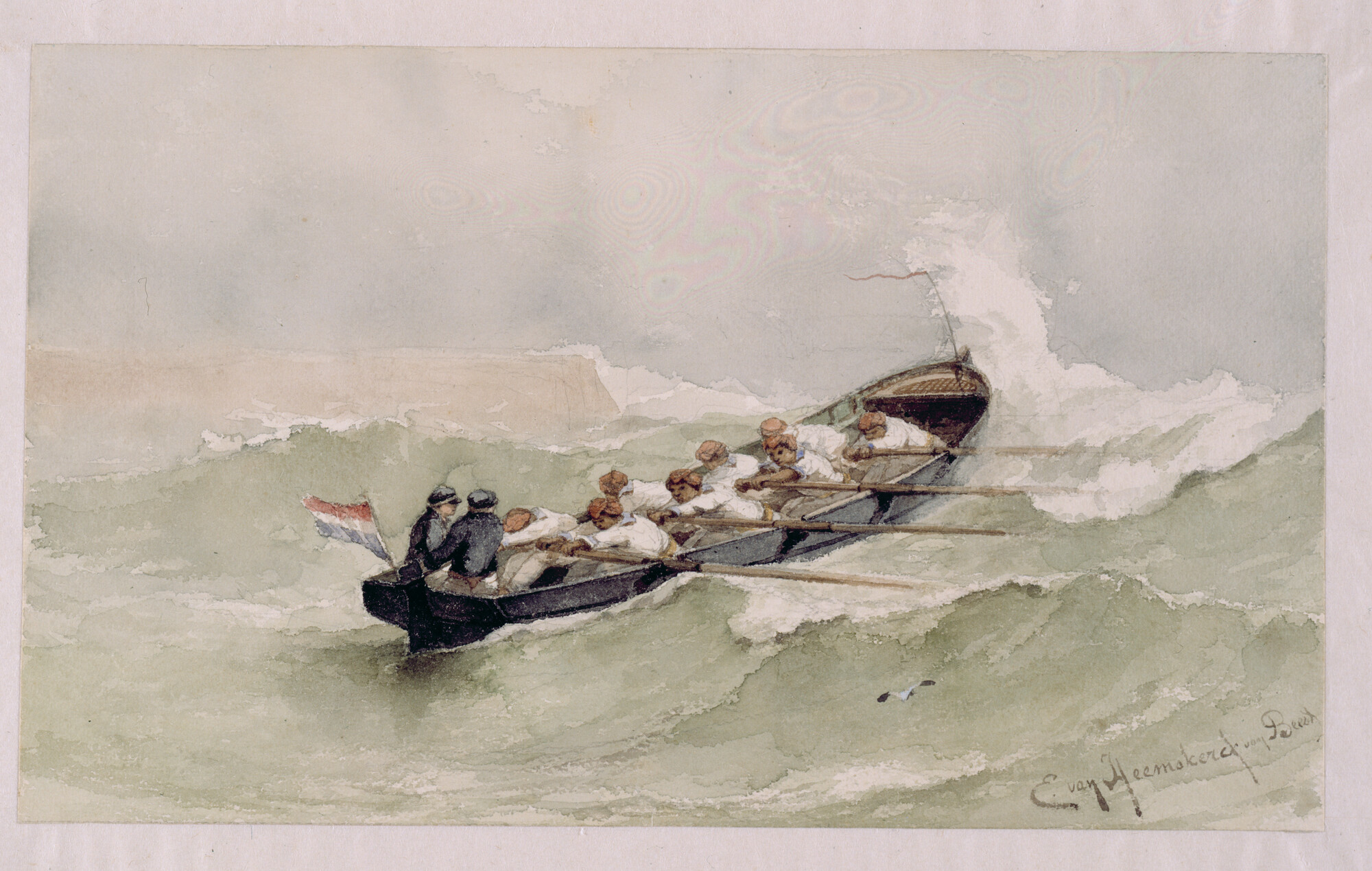 S.1172(01)d; 1818: Naar boord gaande in de West-mousson "Reede van Batavia"; tekening