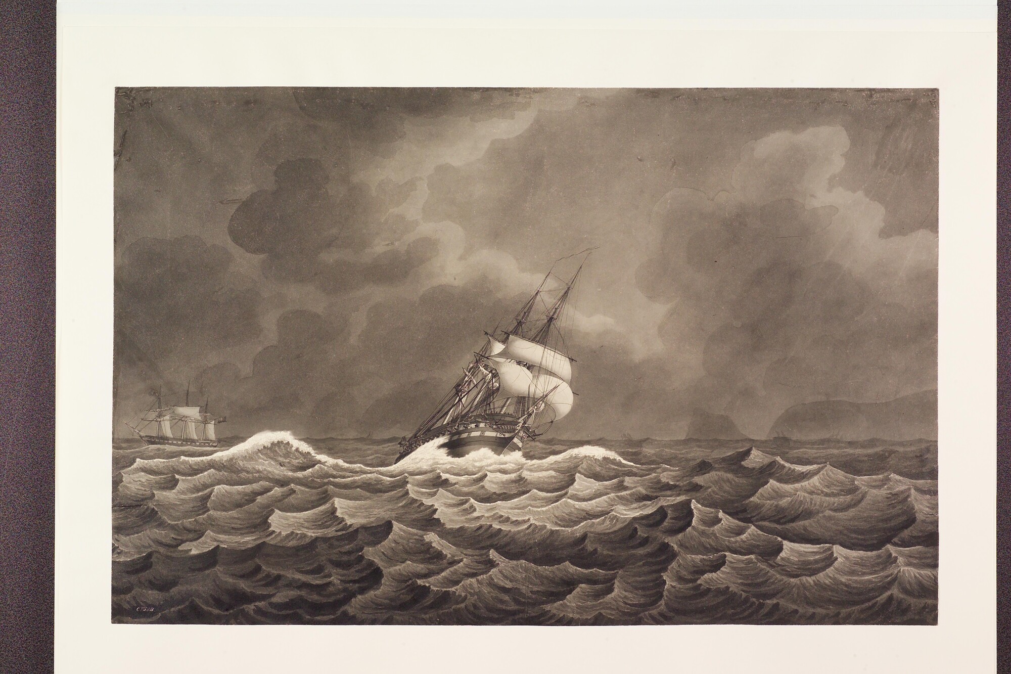 A.0501(01); Een Nederlands linieschip lenzend in het Kanaal; tekening