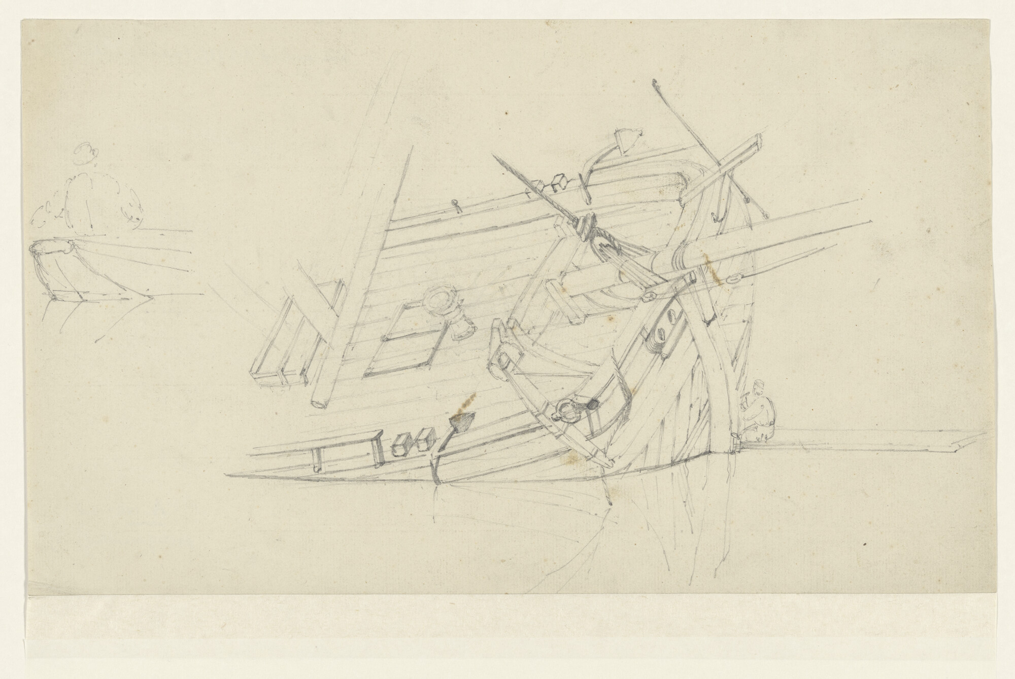 A.0149(0445); Het voorschip van een gekrenkte kof; tekening