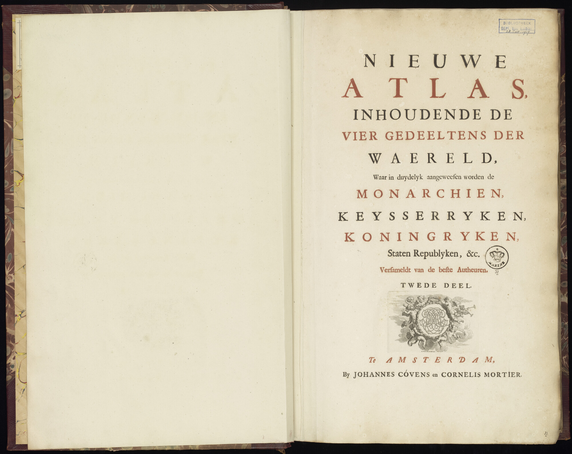 B.0032(028) [kaart 001]; Voorblad van 'Atlas Nieuwe atlas 1754 - deel 2'; kaart