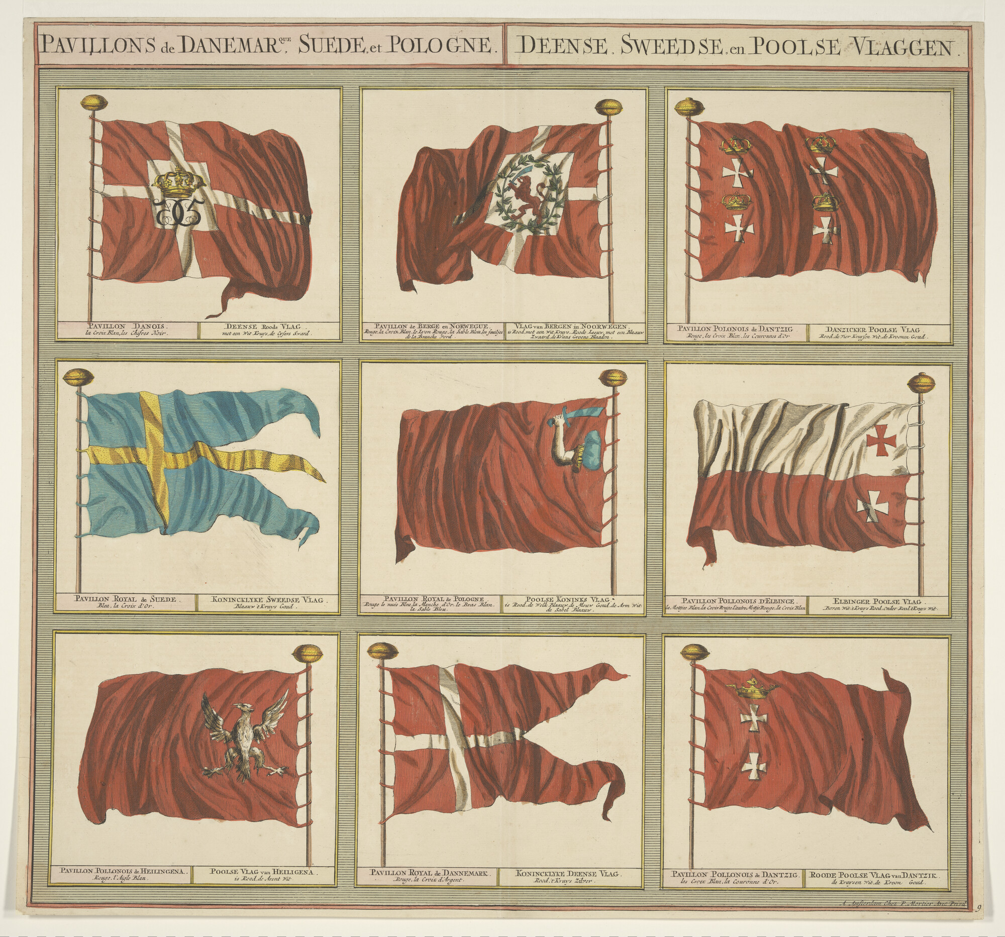 A.2855(11)08; Vlaggenkaart met 9 vlaggen uit een serie van 12 bladen; prent