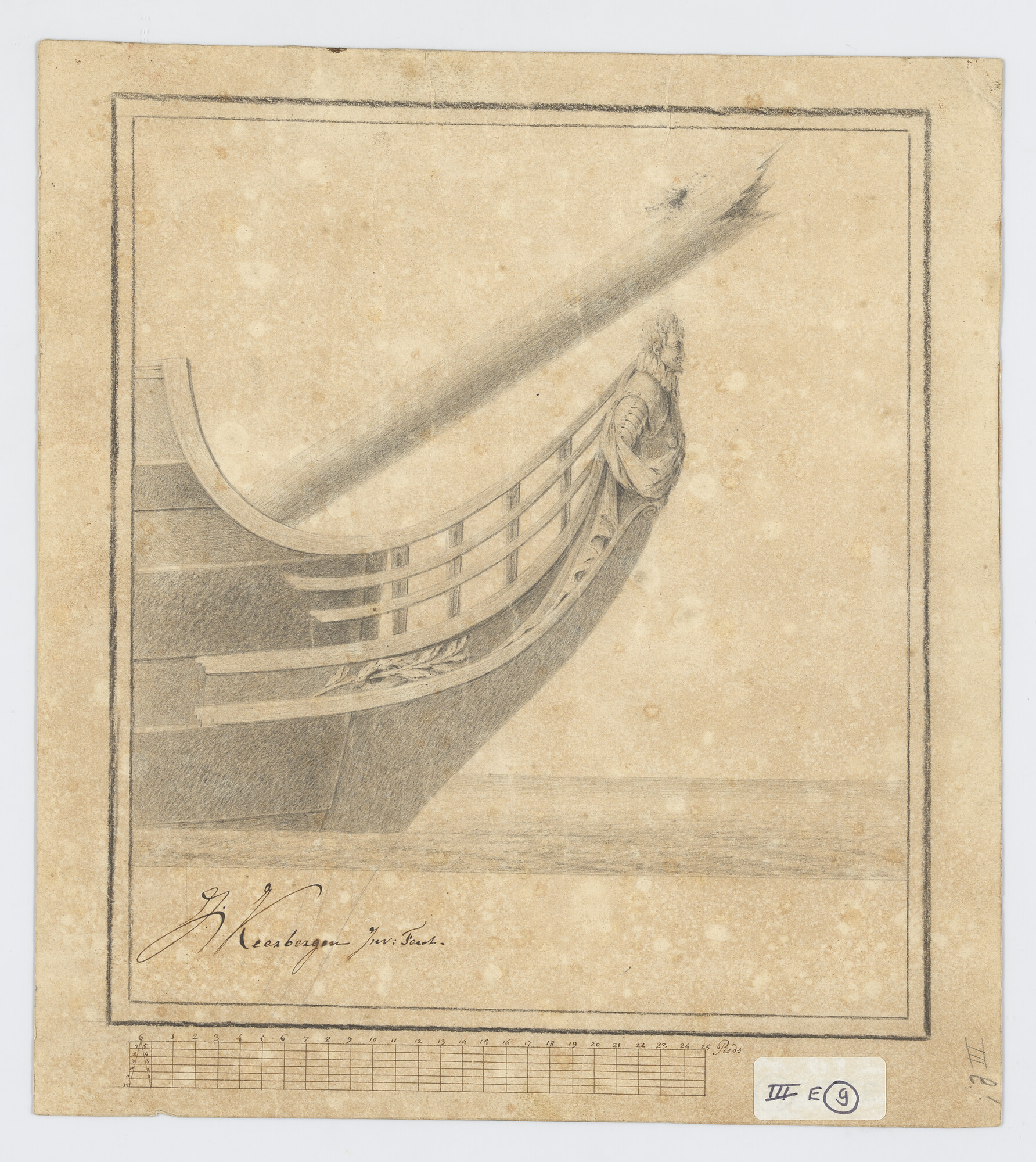 S.0600(01)113; Spiegelversiering van een schip; technische tekening