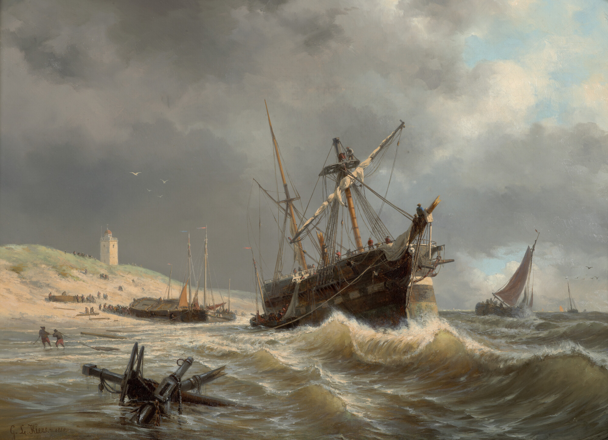 S.4069(a); Een gestrand barkschip; schilderij