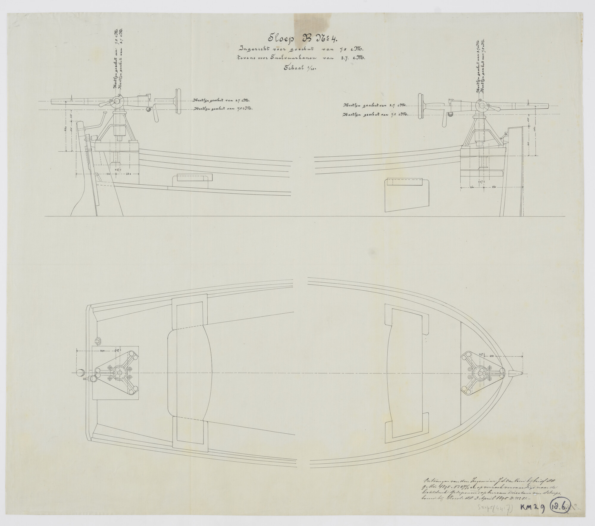 S.2175(4417); Sloepsgeschut van een sloep B4; technische tekening