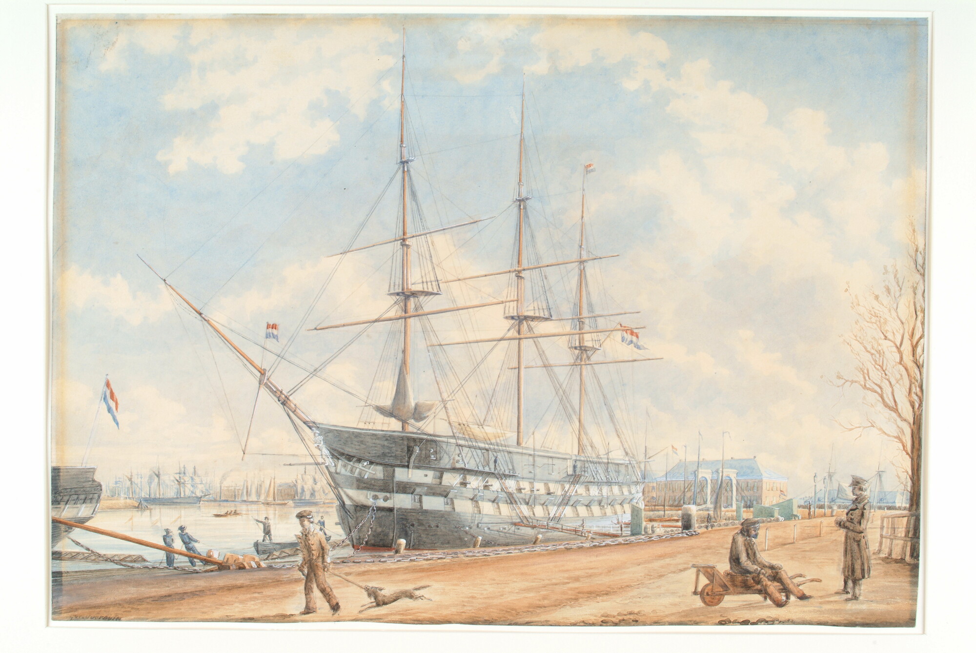 S.0546(02); Het linieschip Zr.Ms. 'Kortenaer' als wachtschip te Willemsoord; tekening