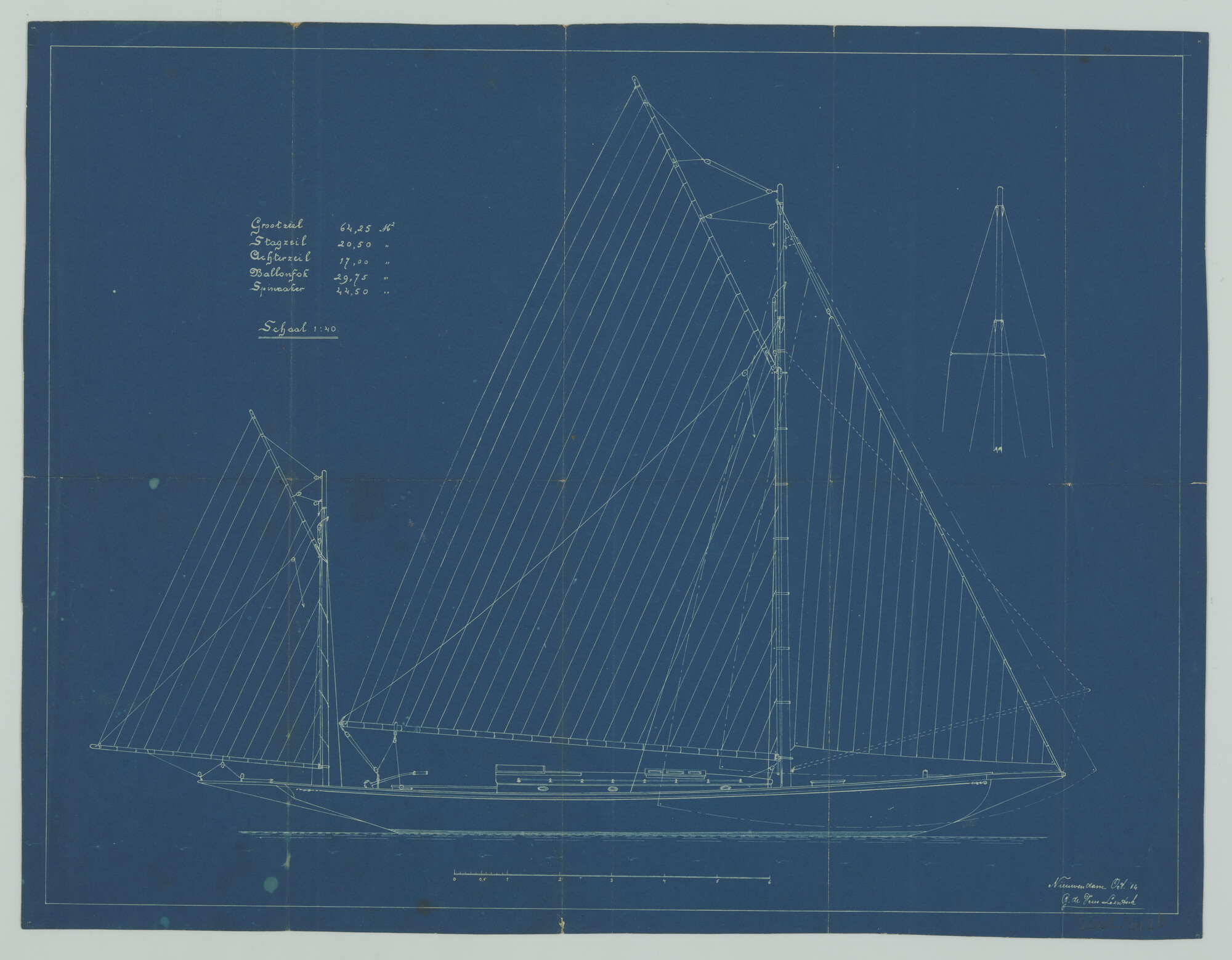 2005.2726; Tuigenplan van zeiljacht Jozef Israëls; technische tekening