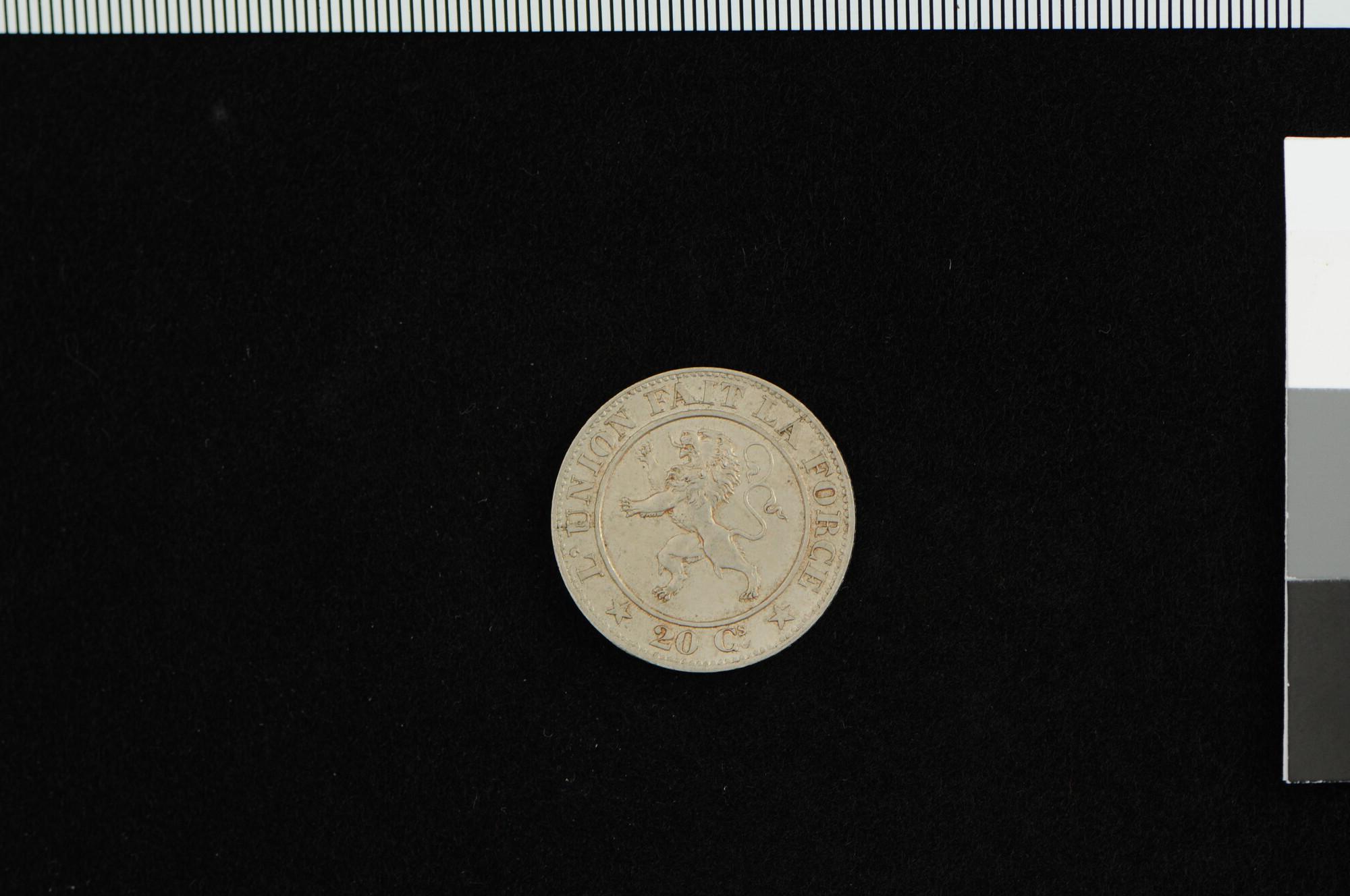 1993.3270; Belgisch muntstuk van 20 centimes, 1861; munt