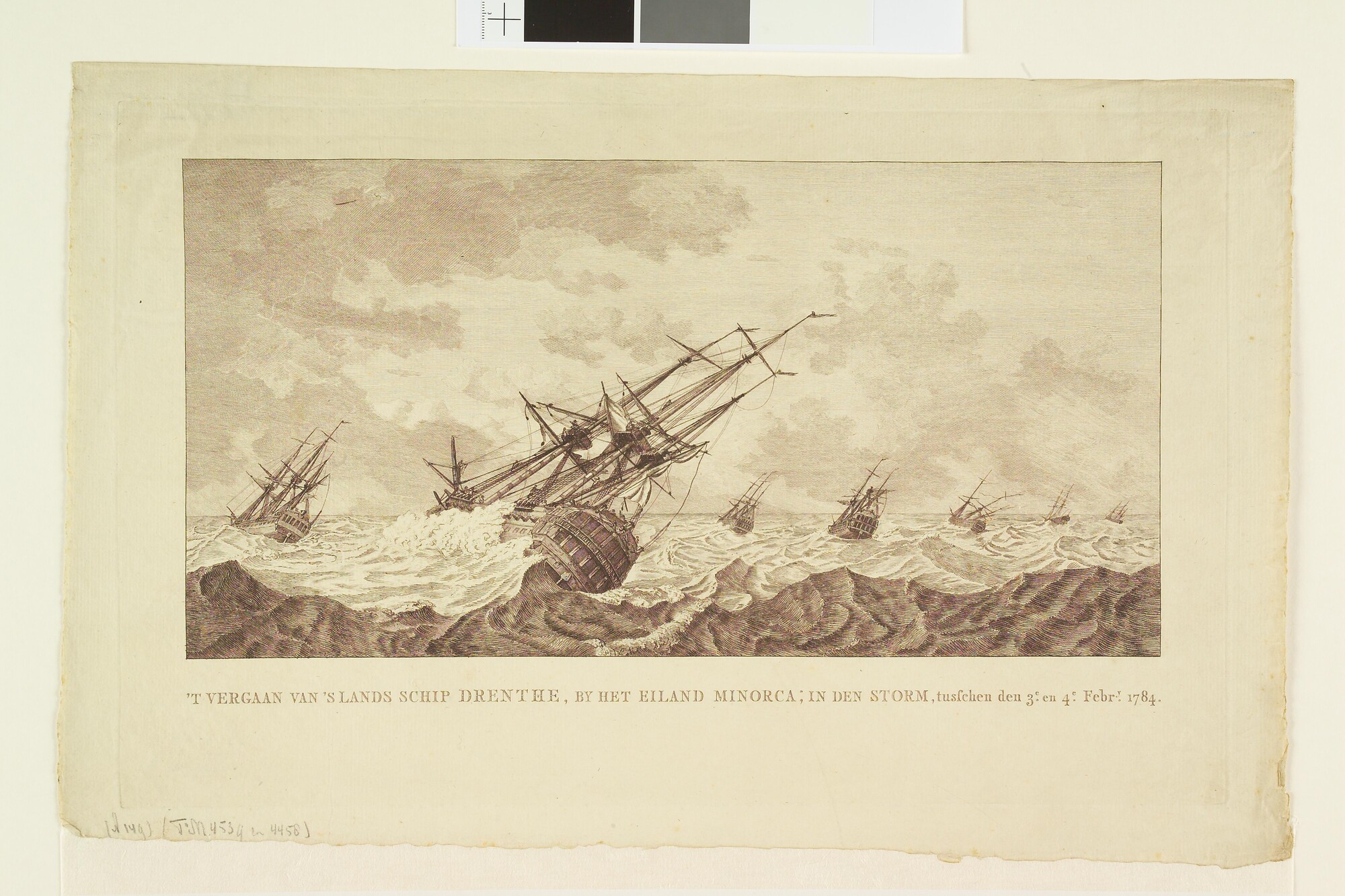 A.0149(0666); Vergaan van het oorlogsschip 'Drenthe', 1784; prent