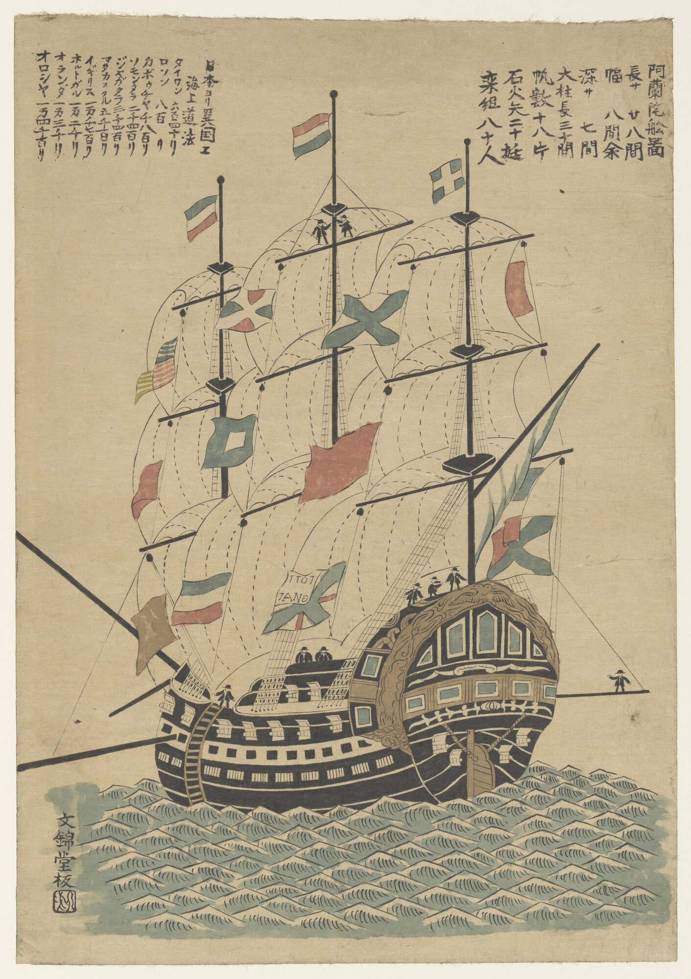S.2247(23); Nagasaki-prent: een driemastschip; prent