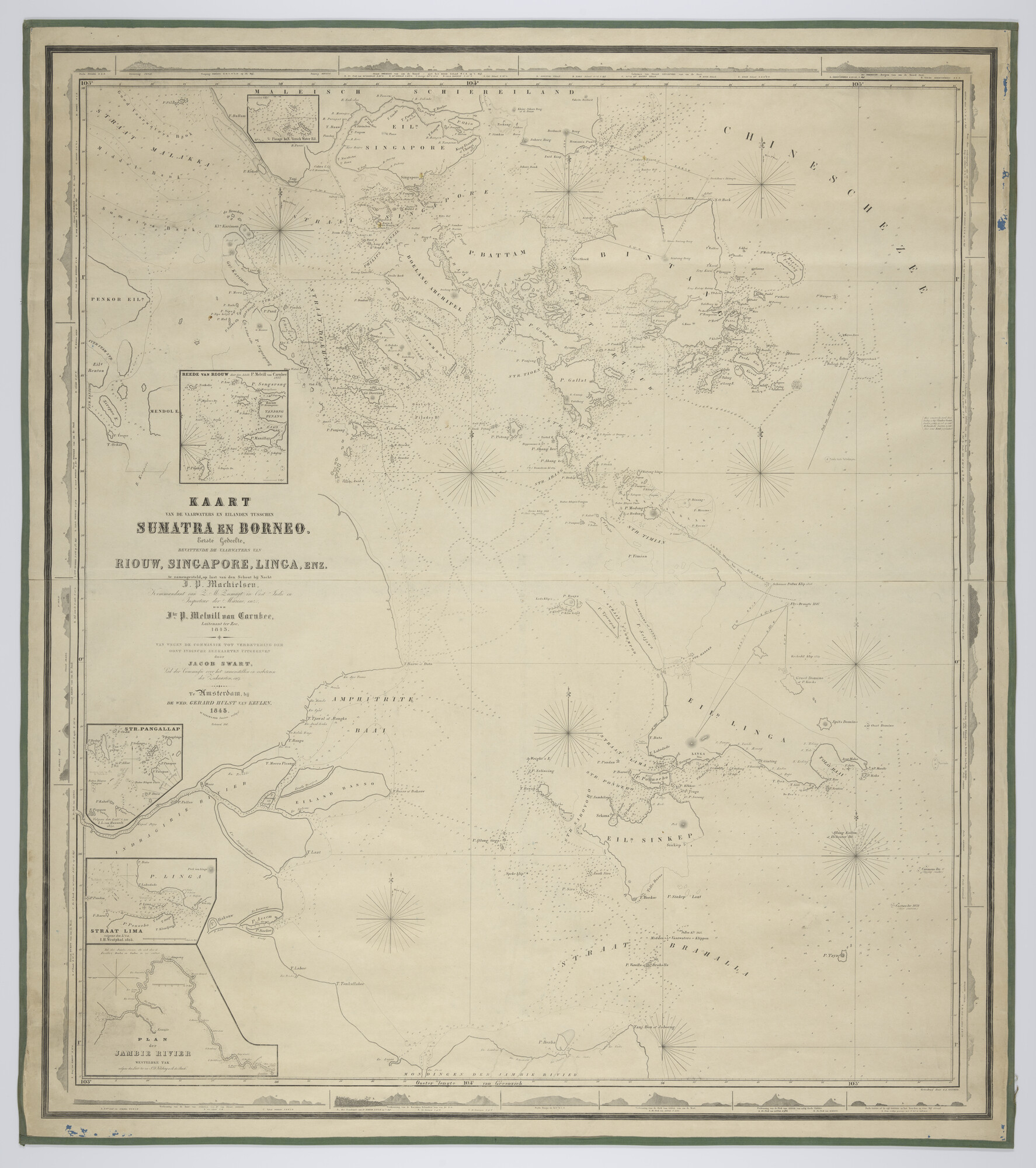 1999.1778; Kaart van de vaarwaters en eilanden tussen Sumatra en Borneo, Eerste gedeelte, door jhr P. Melvill van Carnbee, 1843; zeekaart