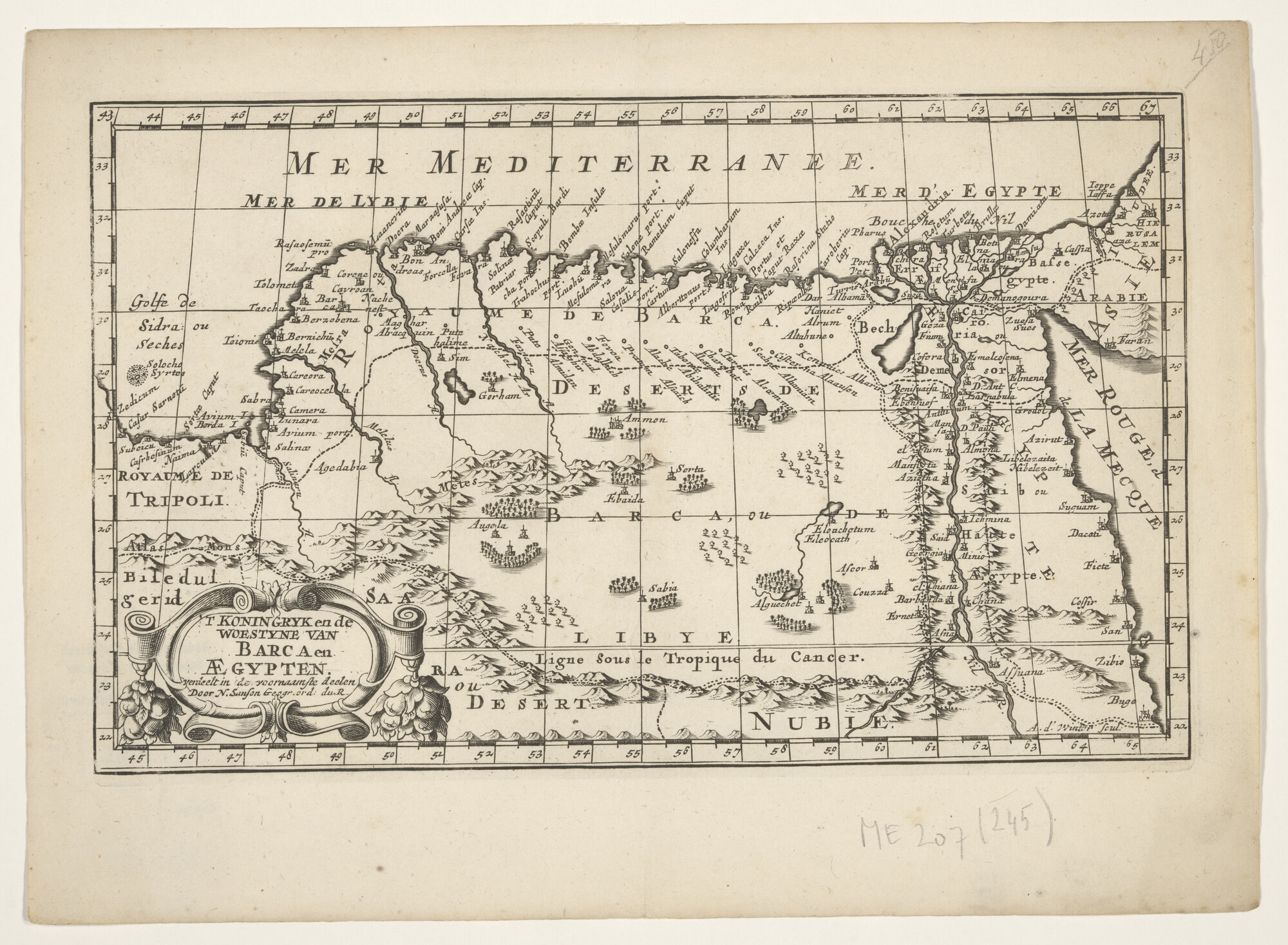 A.4692(01)06; Kaart van Barbarije & Egypte door Nicolas Sanson (1600 - 1667); landkaart