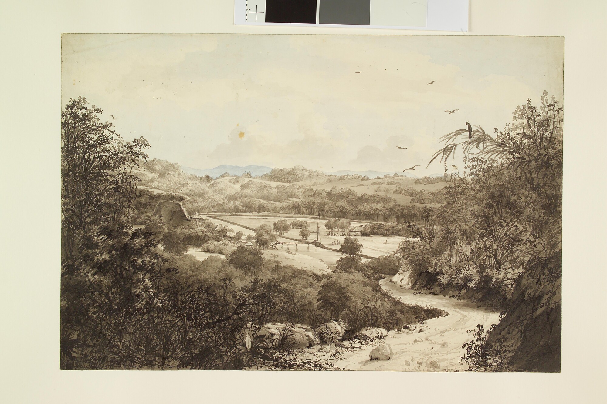 S.2931(03)07; Gezicht op Lebak, residentie Bantam op Java; tekening