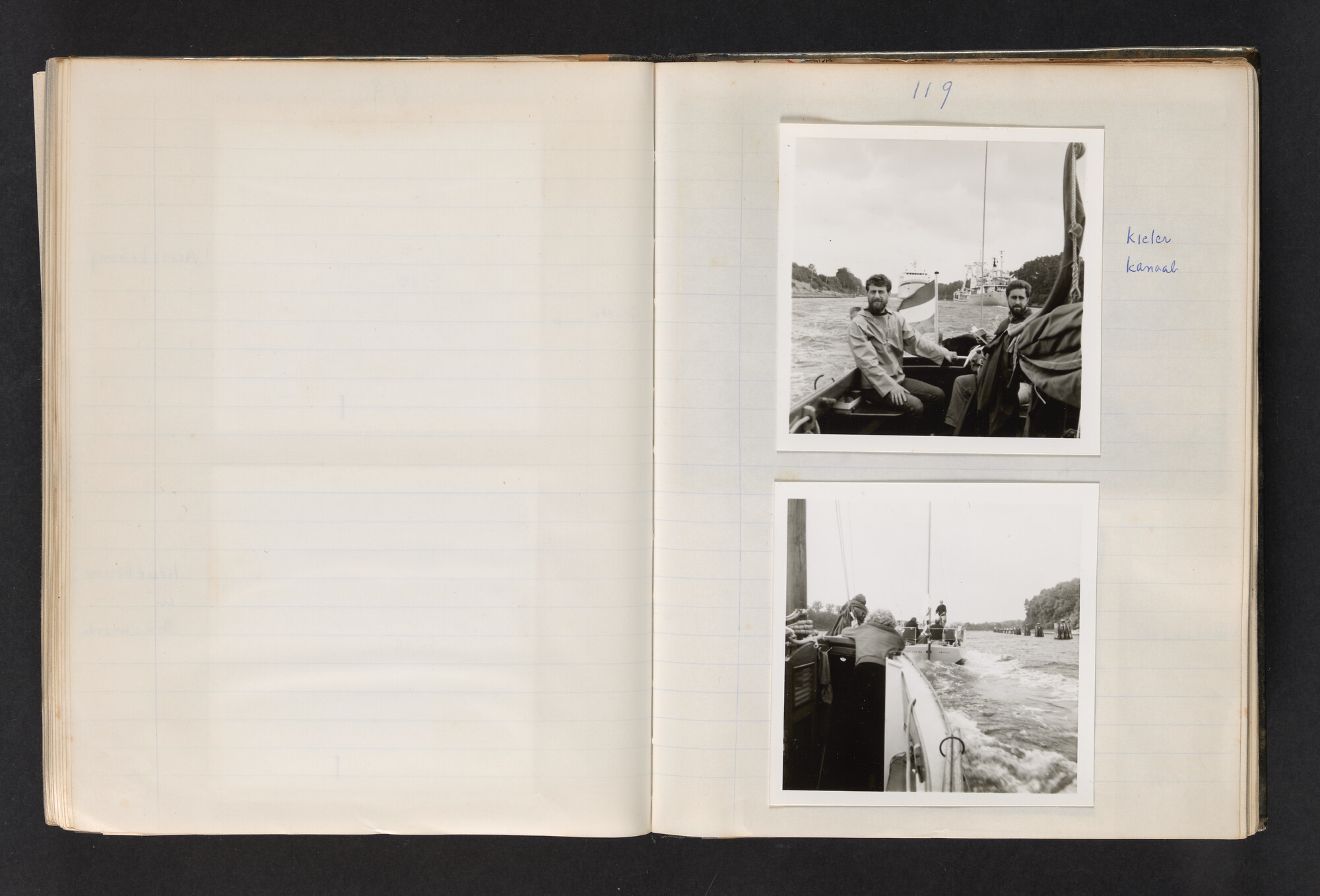 2017.0802; Logboek c.q. fotoalbum van reizen met zeeschouw Grutto (II) in Nederland, Duitsland en Denemarken, 1973-1974; logboek