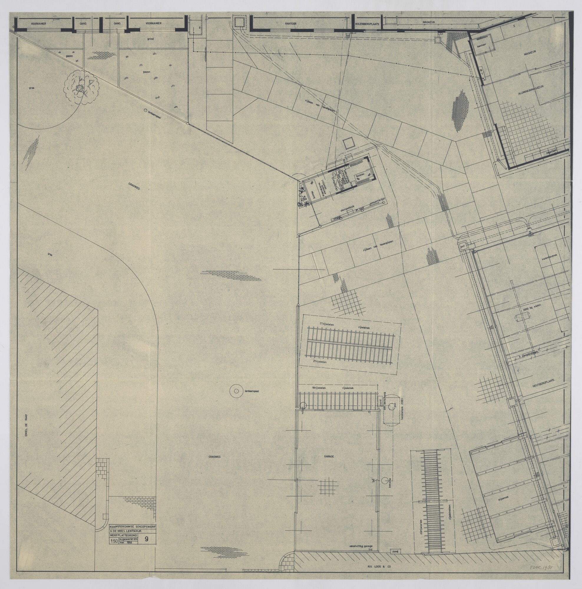 2005.1981; Plattegrond van een deel van de werfterreinen Scheepswerf G. de Vries Lentsch Jr; technische tekening