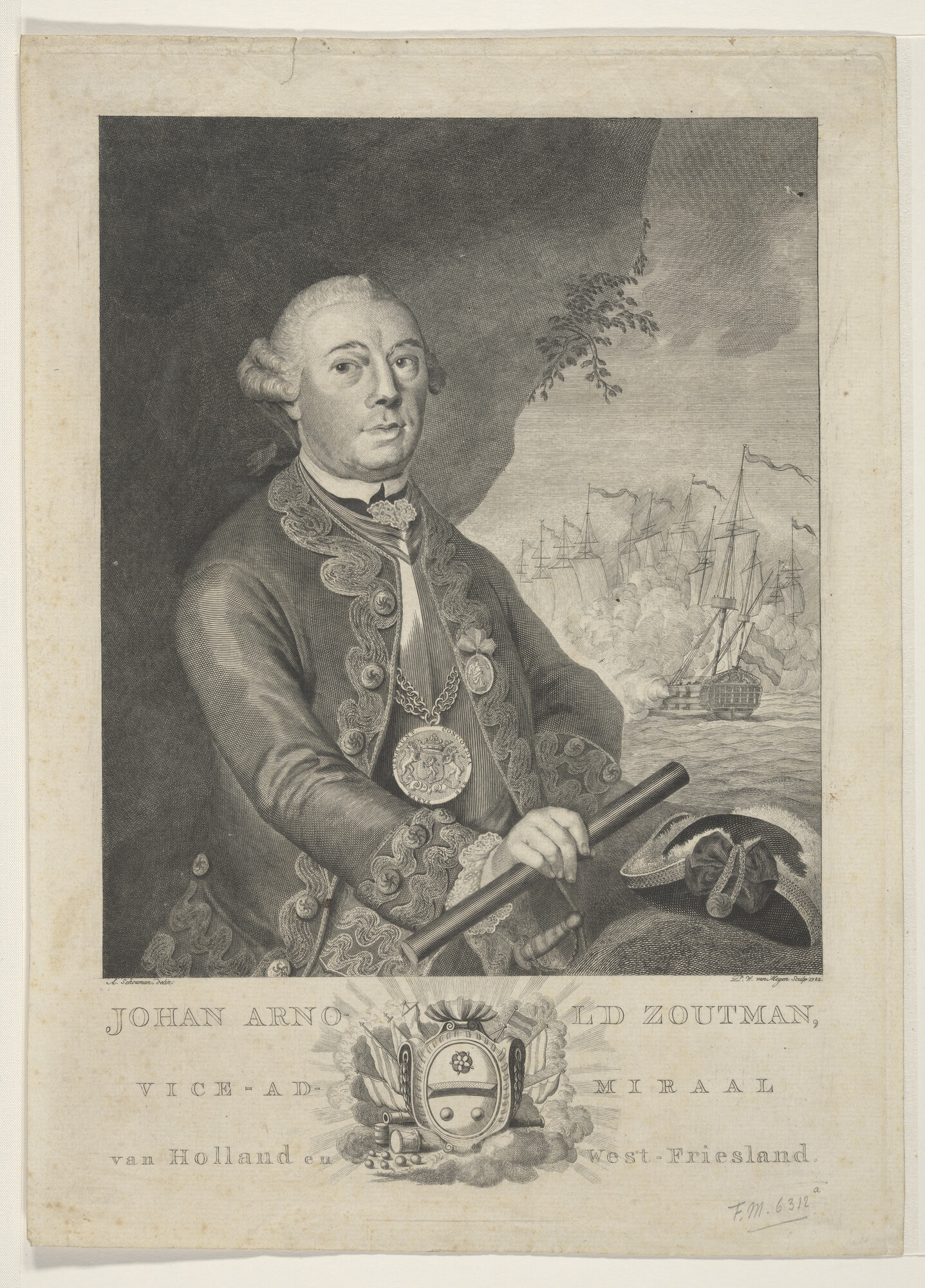 A.0145(179) [nr 0068]; Portret van Johan Arnold Zoutman, Vice-Admiraal van Holland en West-Friesland met familiewapen; prent
