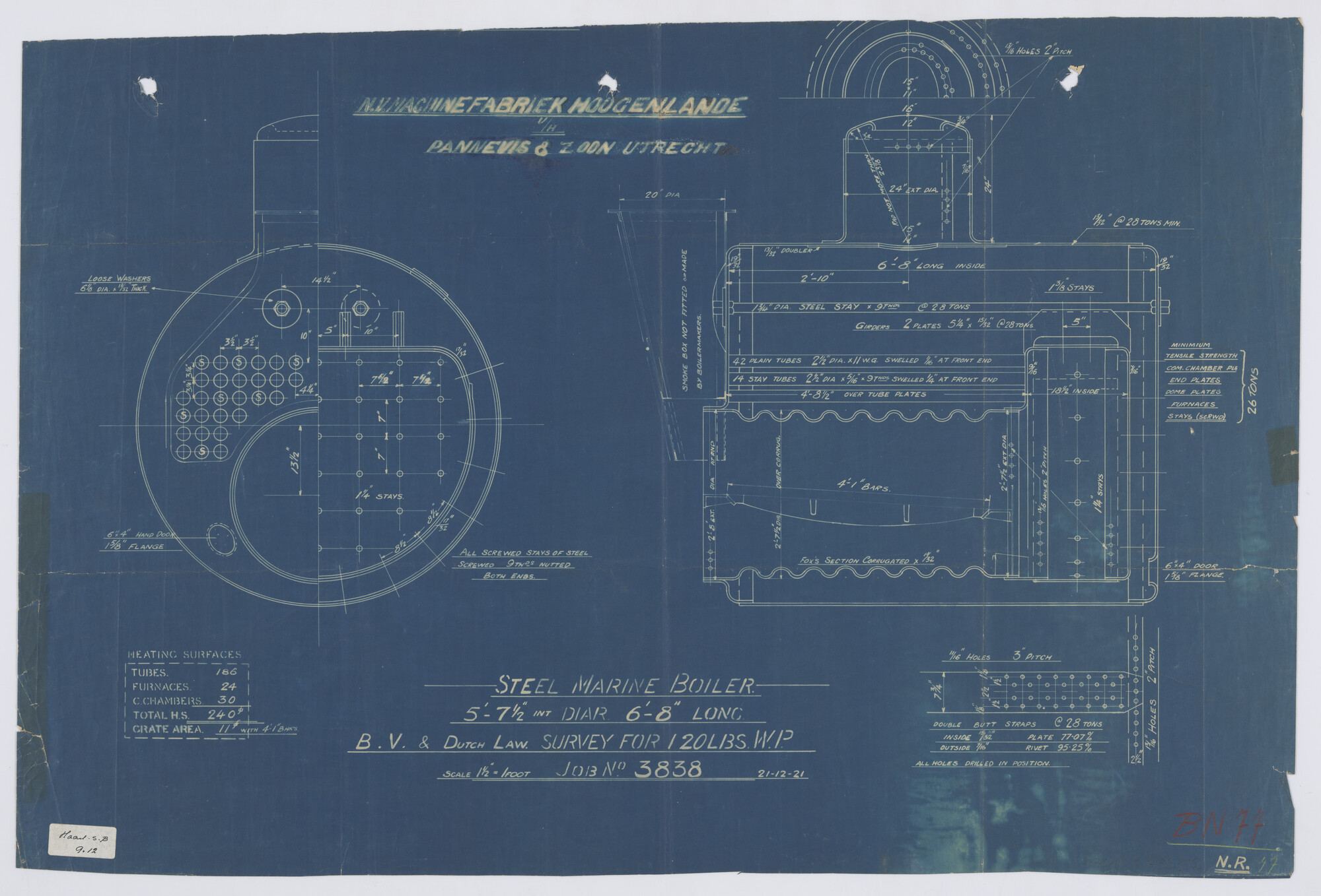 S.4765(064); Stoomketel van een stoombaggermolen; technische tekening