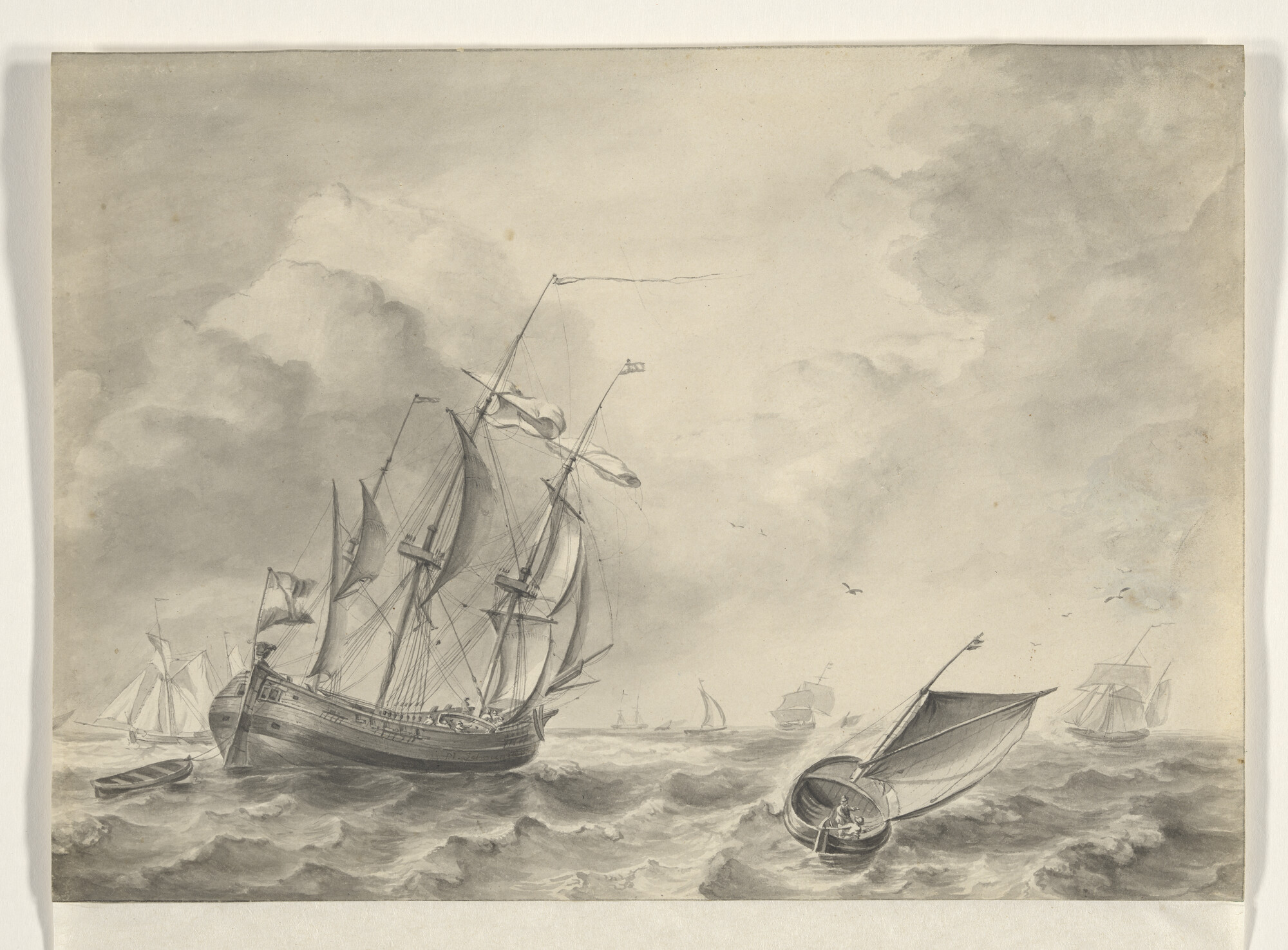 A.1597(01); Een driemastgaljoot onder zeil; tekening