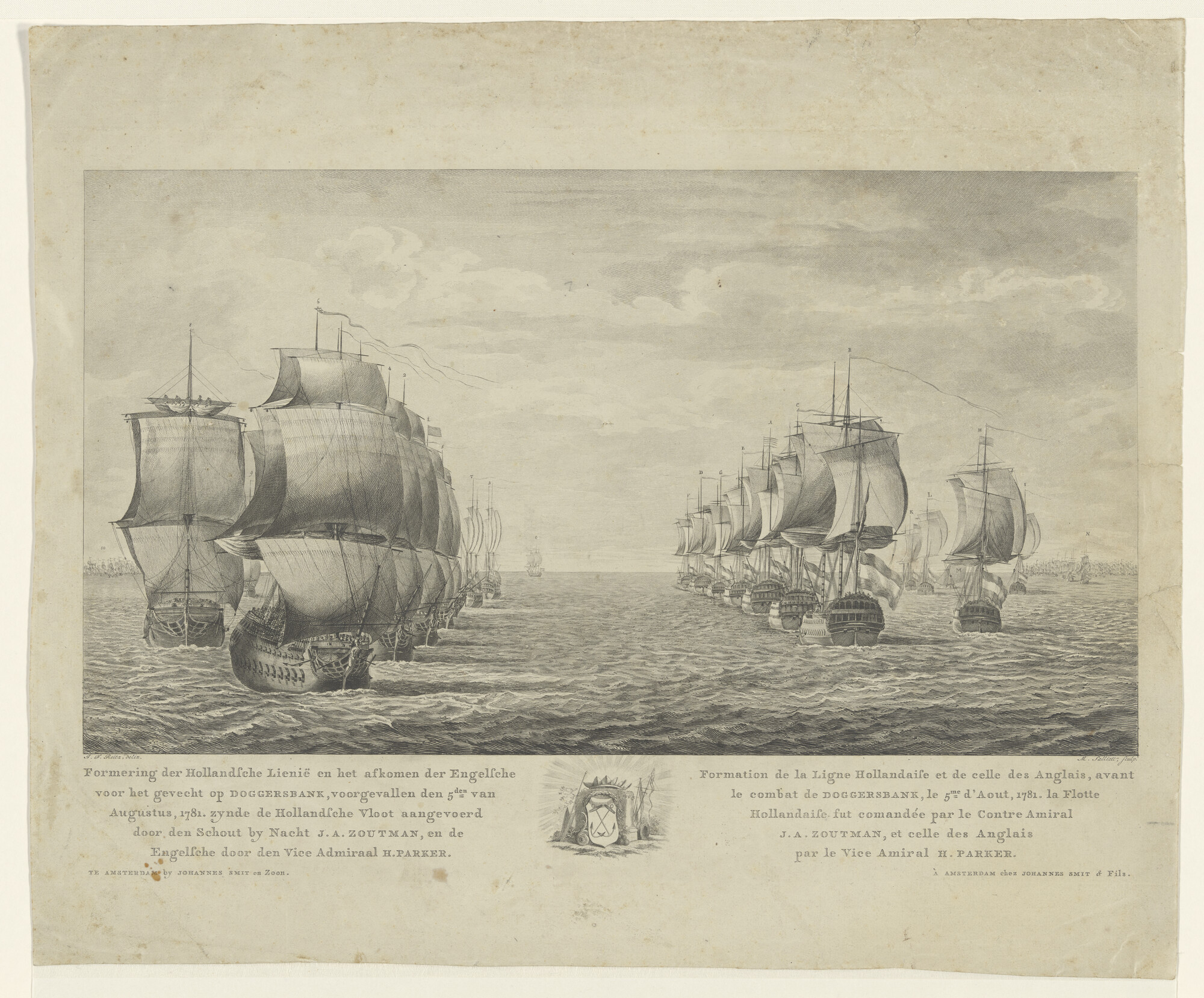 A.0149(0693); Formering der Holandsche Lieniën en het afkomen der Engelsche voor het gevecht op Doggersbank voorgevallen den 5den augustus, 1781.; prent