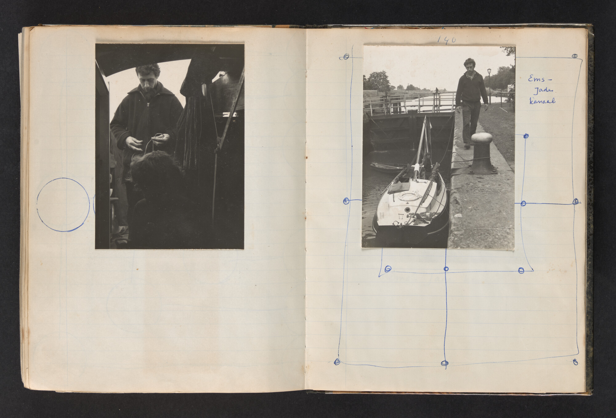 2017.0802; Logboek c.q. fotoalbum van reizen met zeeschouw Grutto (II) in Nederland, Duitsland en Denemarken, 1973-1974; logboek
