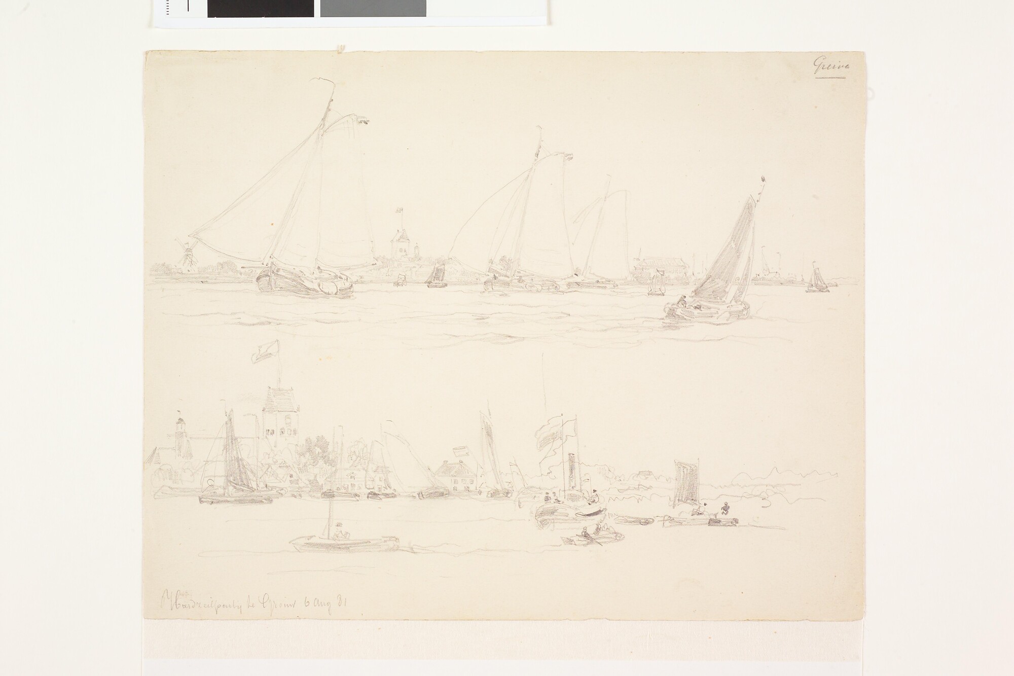 A.2054(07); Zeilwedstrijden te Grouw, 1881: twee tekeningen op één blad; tekening