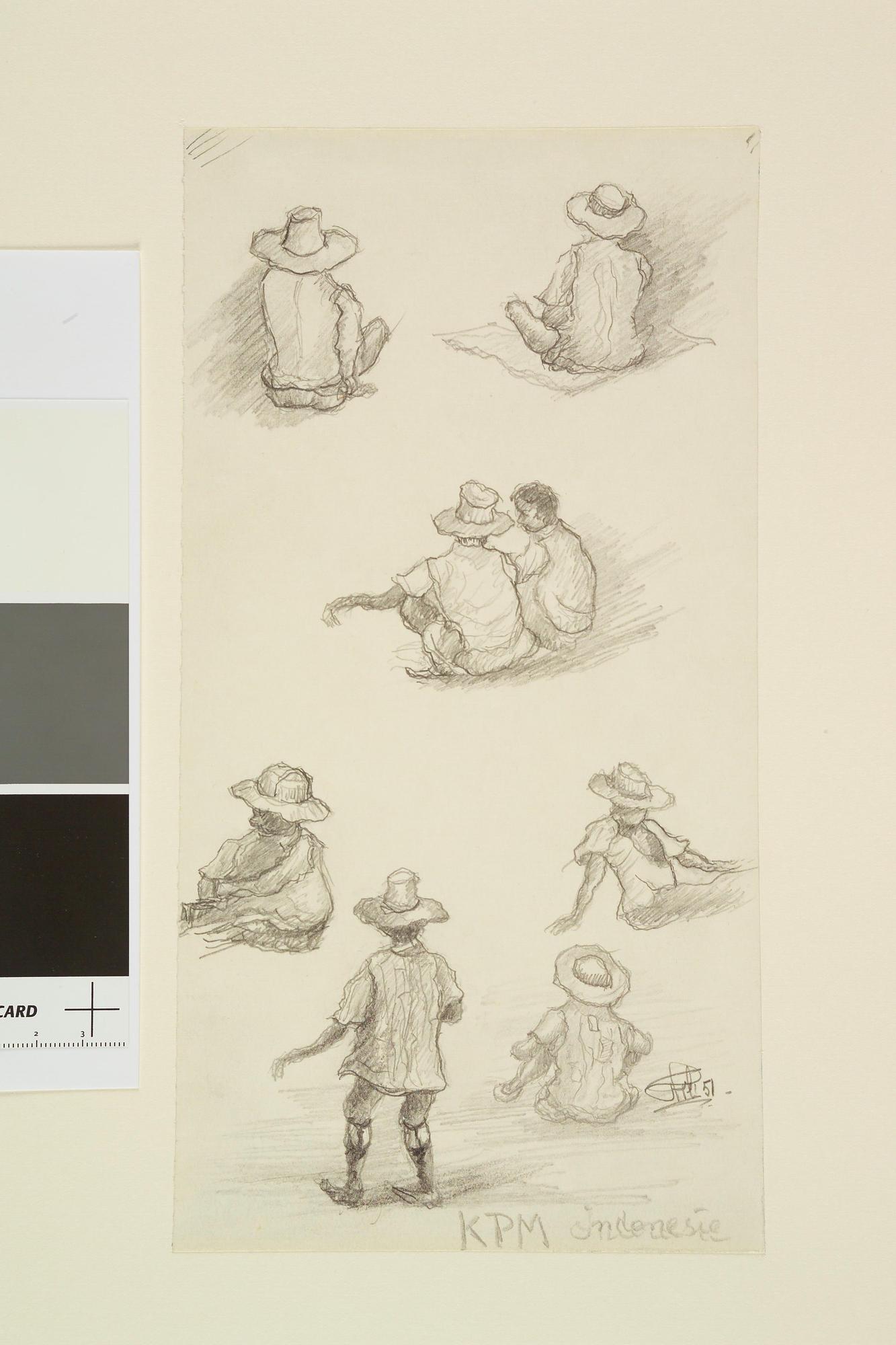 S.4824(14); Studies van Indonesische figuren; tekening