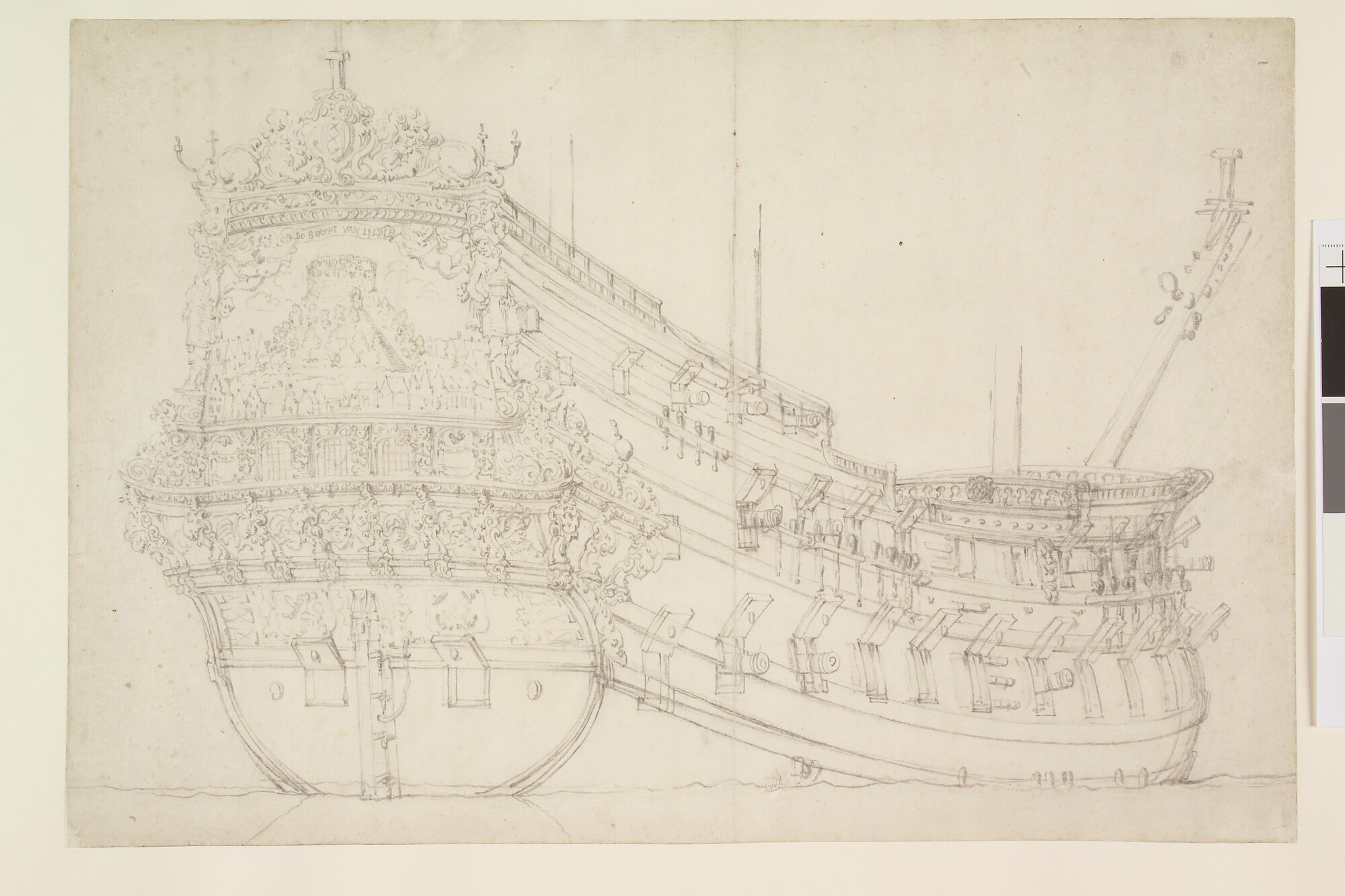 A.0149(0159); Het oorlogsschip De Burcht van Leiden; tekening
