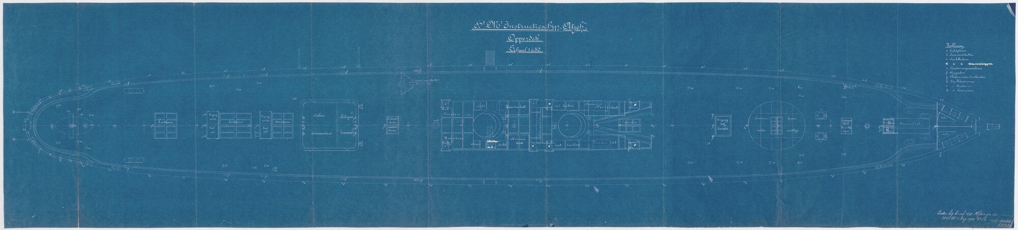 S.2175(0782); Opperdek van het instructieschip voor de opleiding matrozen en KMR te [.]; technische tekening