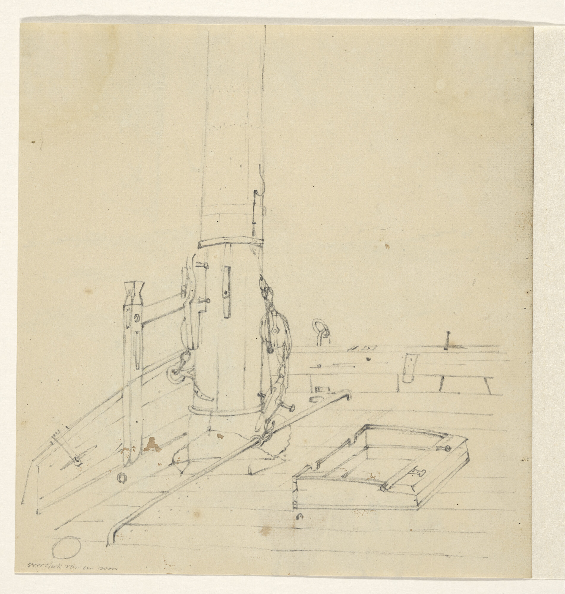 A.0149(0500); Onderkant mast en dek van een poon; tekening
