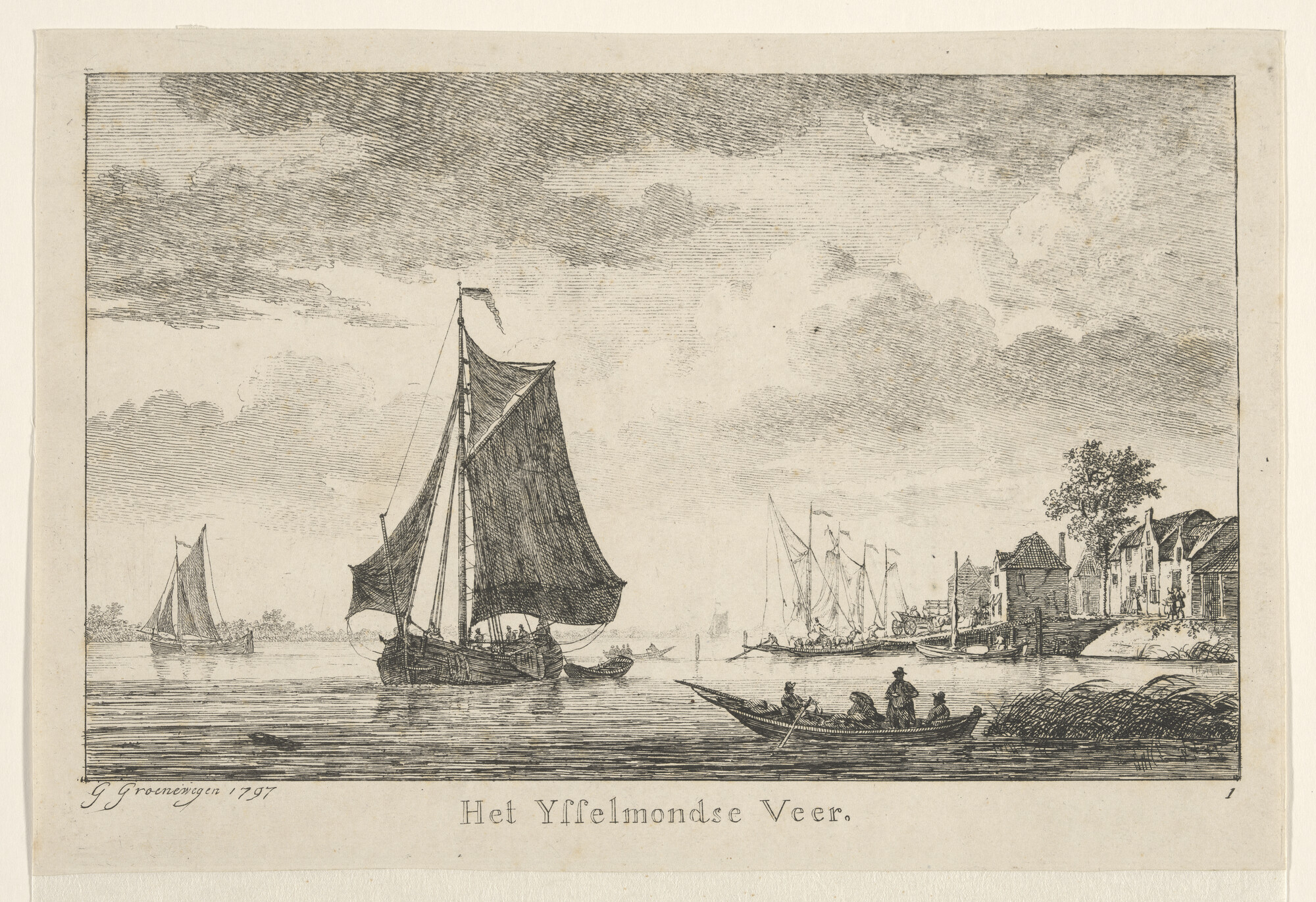 A.2855(07)01; Prent van het IJsselmondse Veer; prent