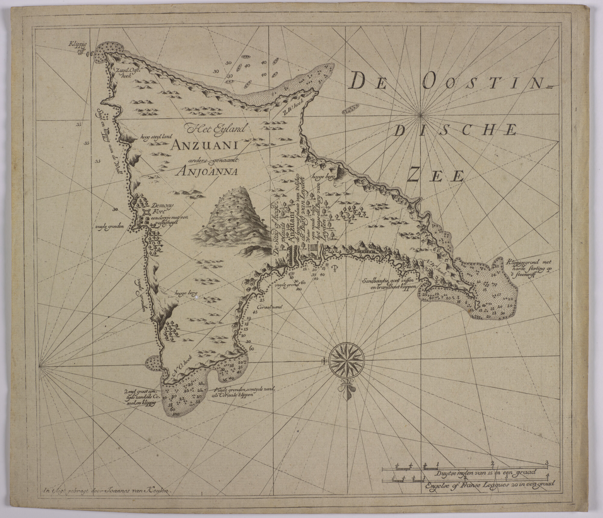 S.0966(21); Detailkaart van het eiland Anzuani of Anjoanna (het huidige Anjouan), een van de Comoren; kaart