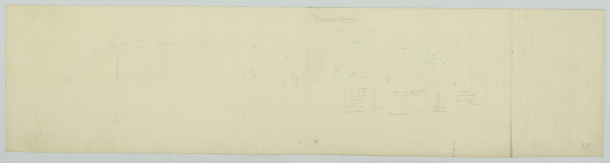 S.0027(029); Tussendek van het barkschip 'Antonia'; technische tekening