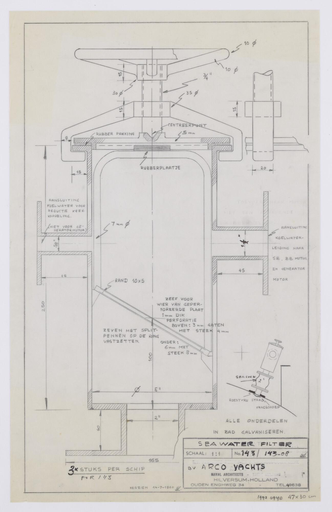 1992.0940; Zeewaterfilter; technische tekening