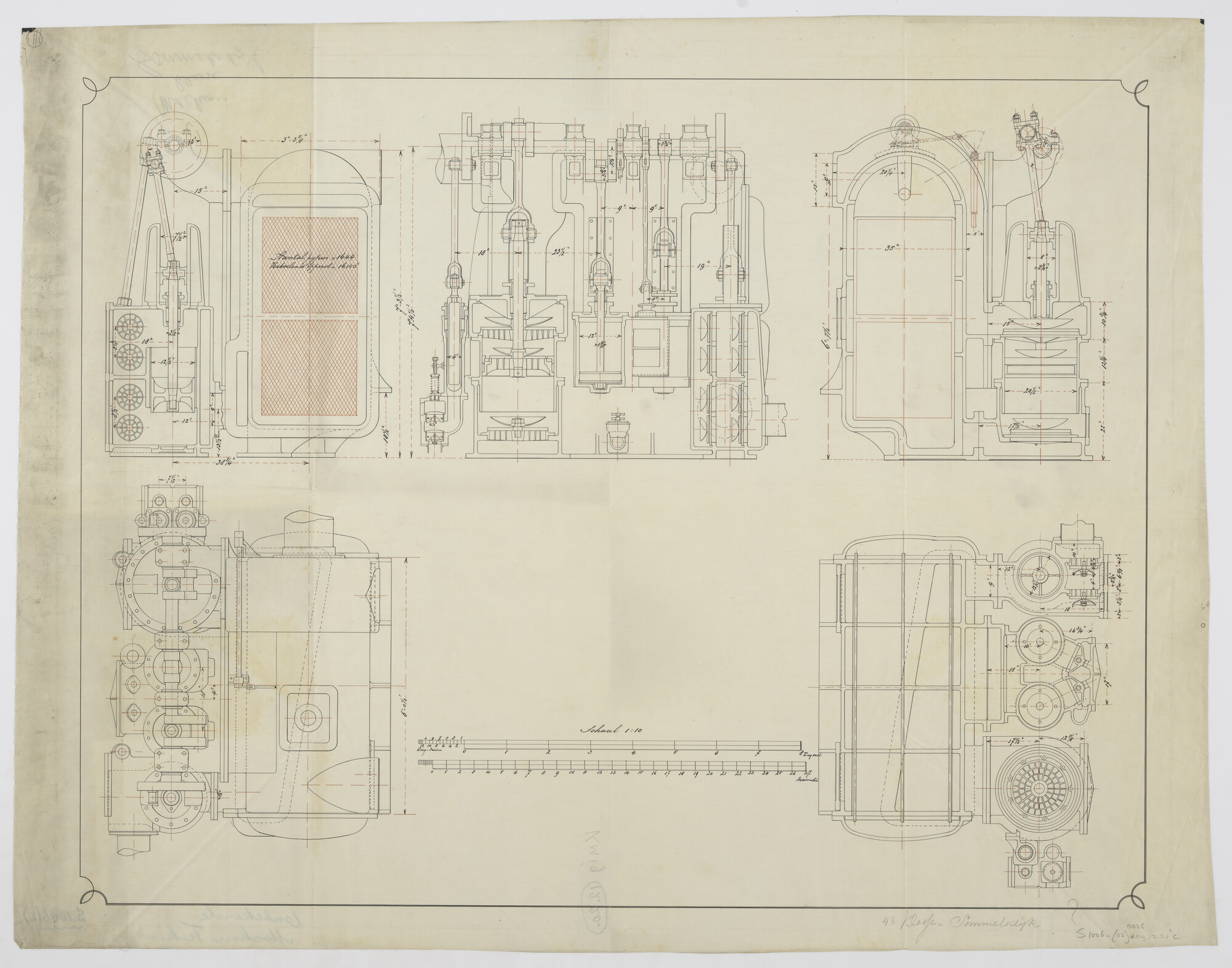 S.1006(02)0026; Diverse doorsneden van de condensor van het schroefstoomschip Zr.Ms. Sommelsdijk; technische tekening