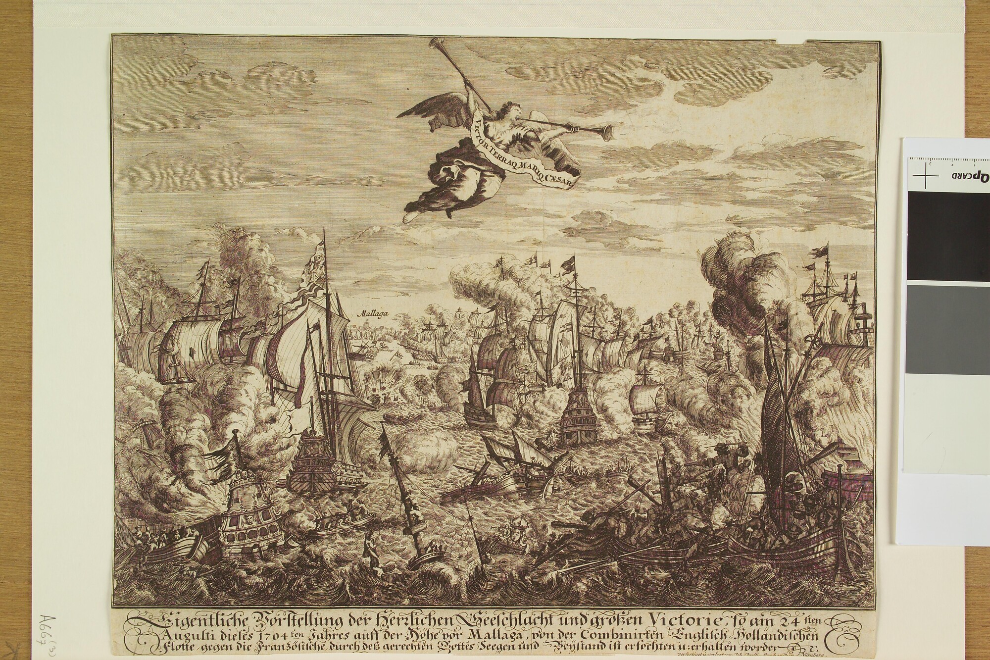 A.0667(03); De Zeeslag bij Malaga, tussen de Engels-Nederlandse en de Franse vloot; prent